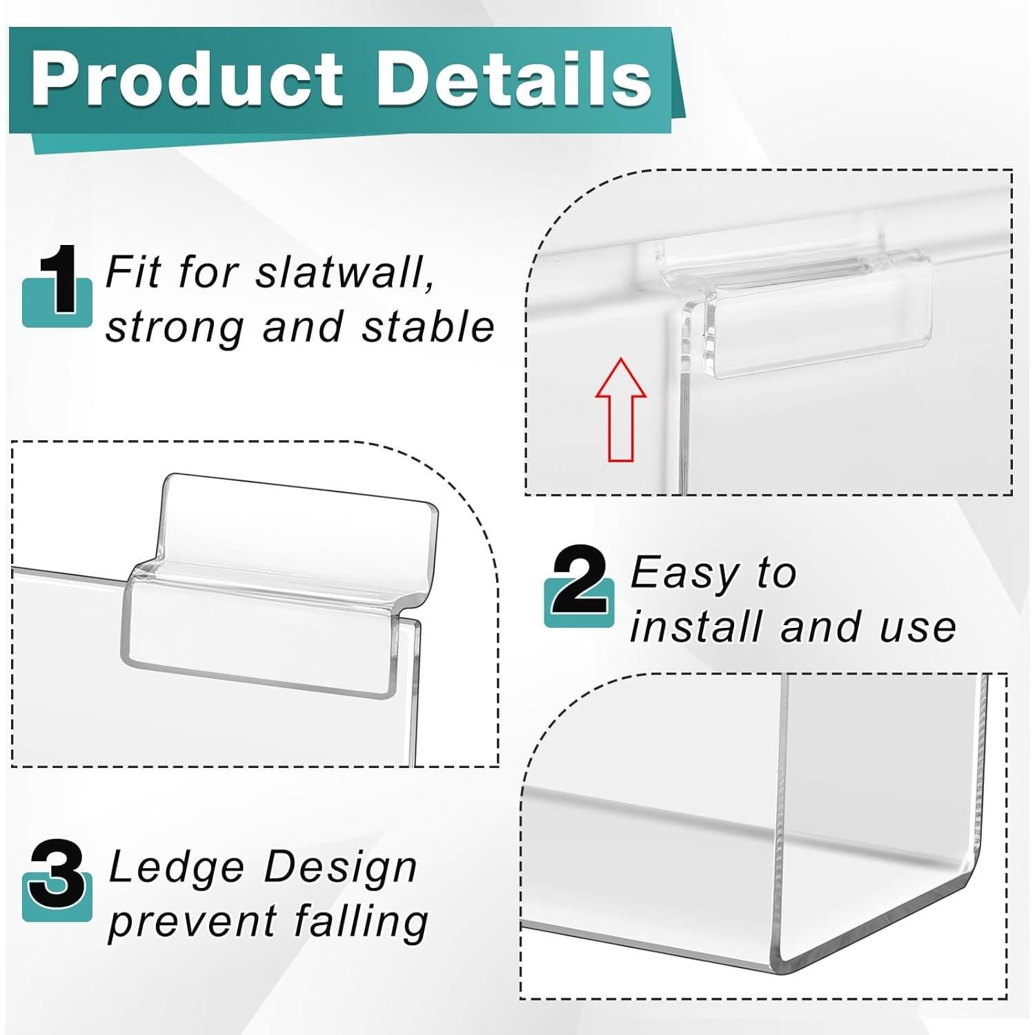 Estantes J de Slatwall Briwooody - 4 Piezas Acrílico Transparente