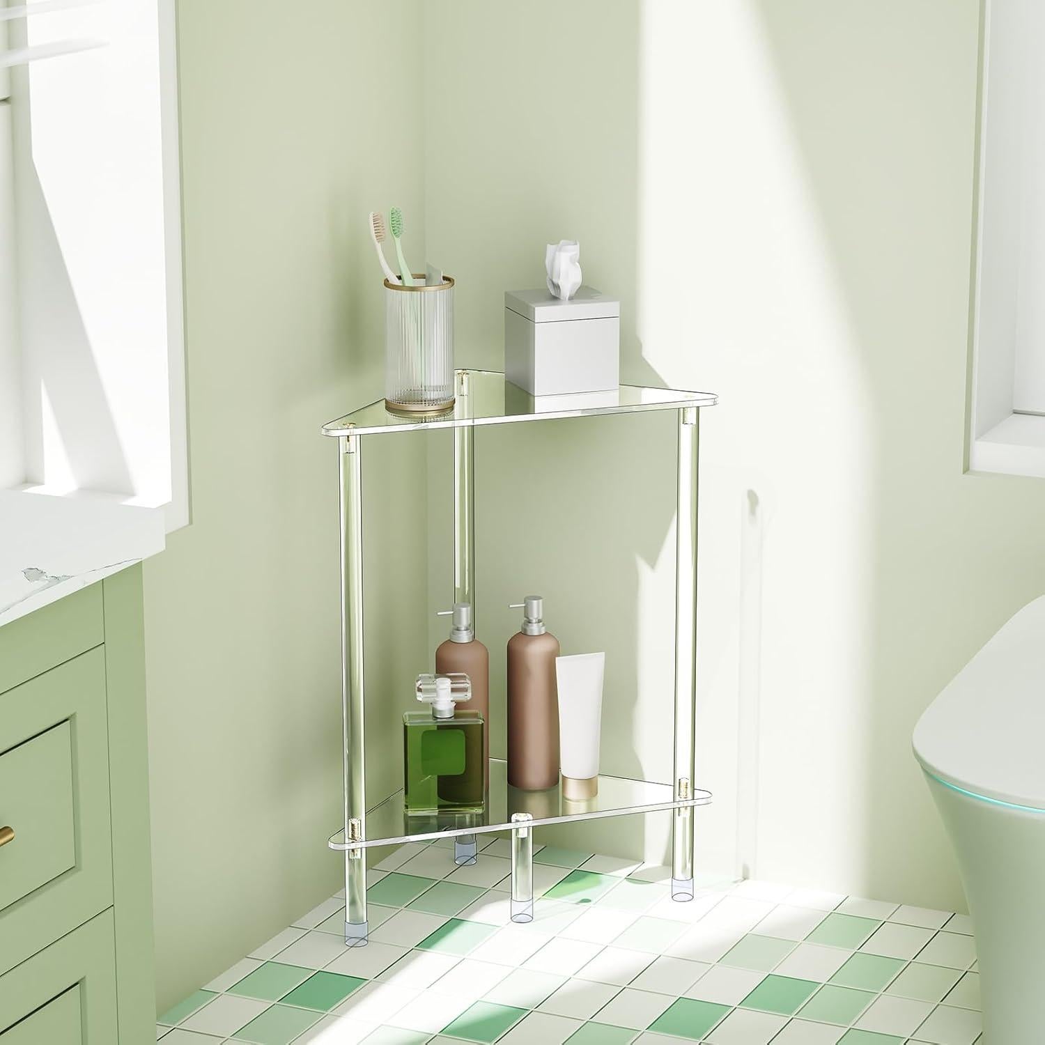 Mesa Lateral Acrílica Triangular Bkemiy 30x30x50 cm 2 Niveles