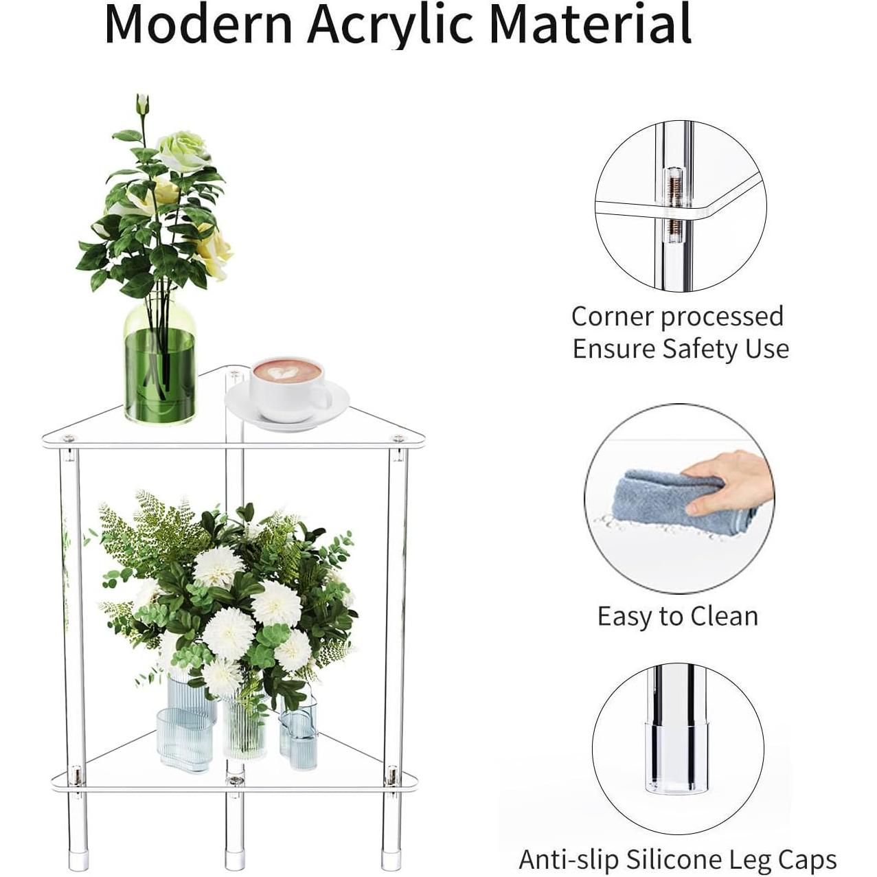 Mesa Lateral Acrílica Triangular Bkemiy 30x30x50 cm 2 Niveles