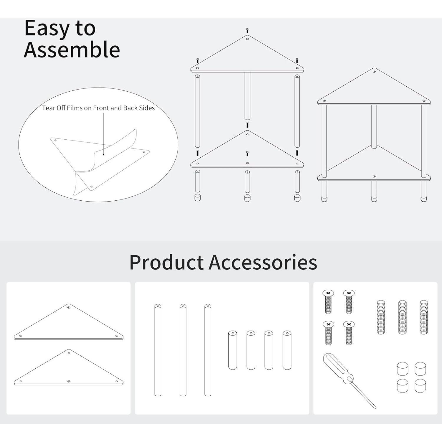 Mesa Lateral Acrílica Triangular Bkemiy 30x30x50 cm 2 Niveles