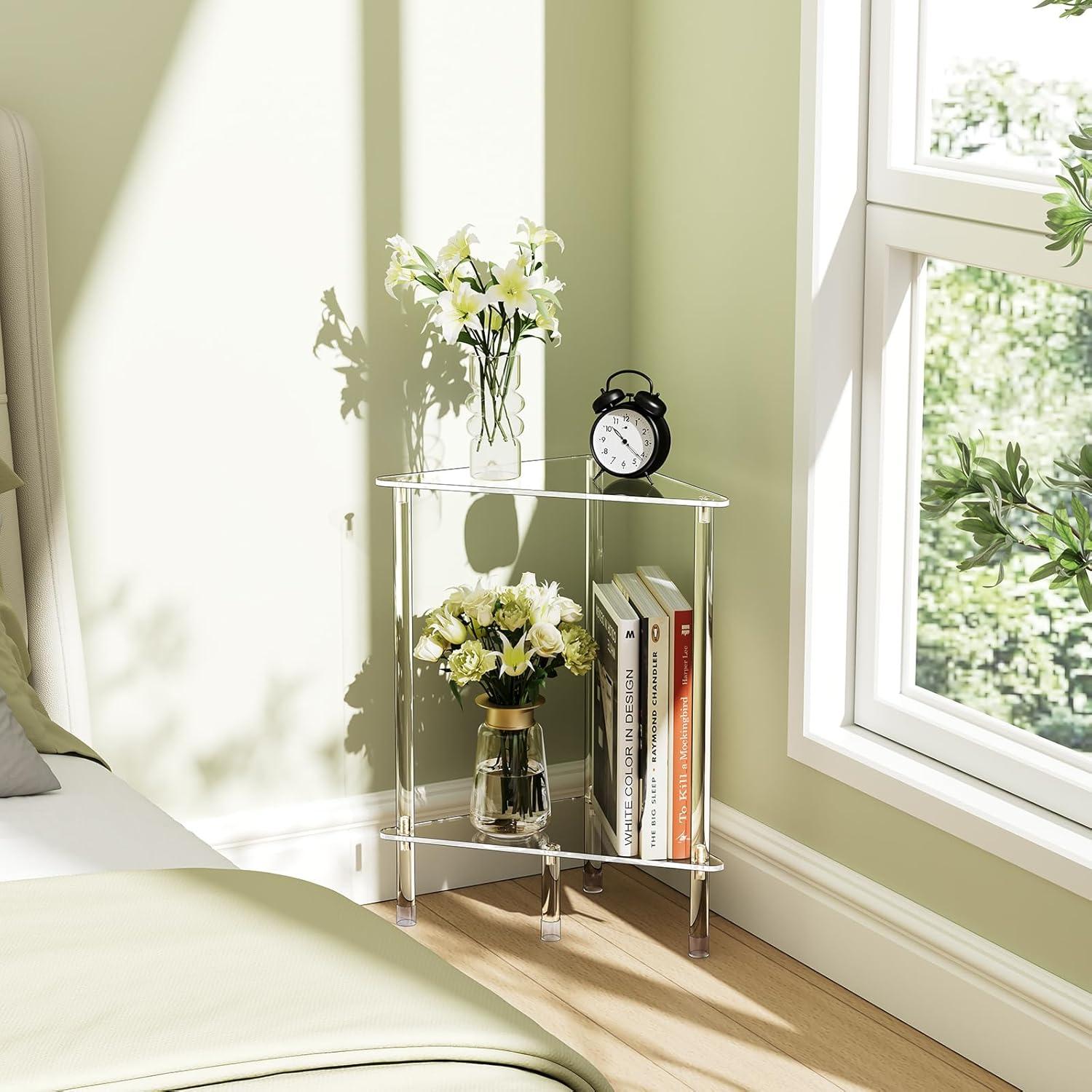 Mesa Lateral Acrílica Triangular Bkemiy 30x30x50 cm 2 Niveles