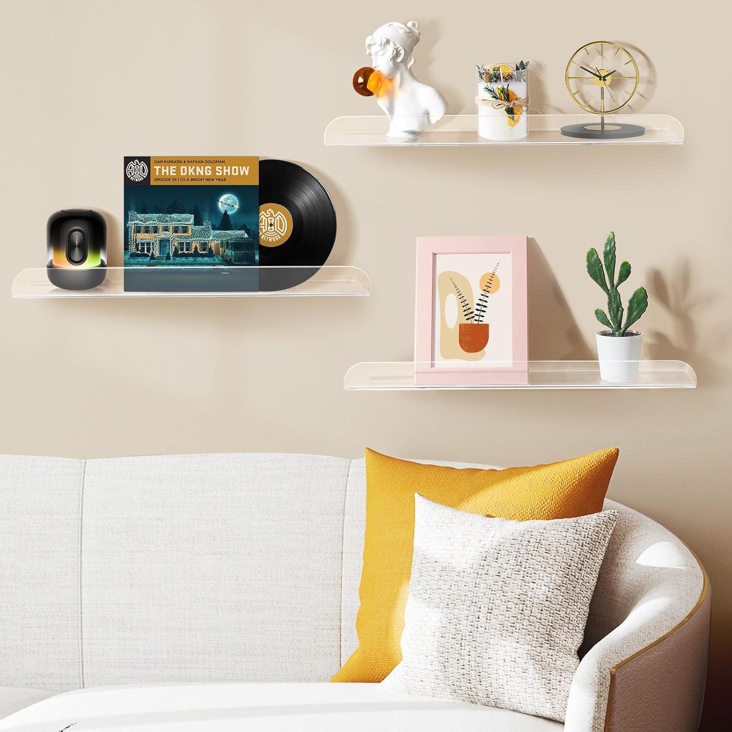 Estantes Flotantes Acrílico Wooshwa 40x9 cm, Paquete de 3