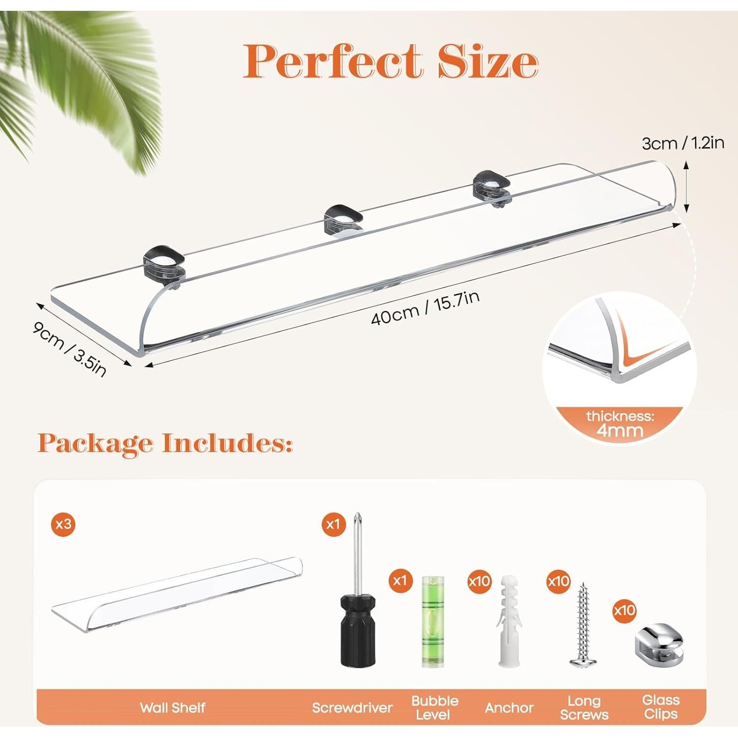 Estantes Flotantes Acrílico Wooshwa 40x9 cm, Paquete de 3