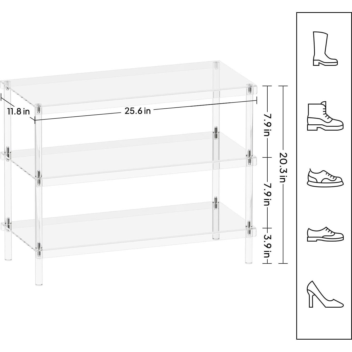 Estante para Zapatos Acrílico Aquiver 3 Niveles 65x30x51.5 cm