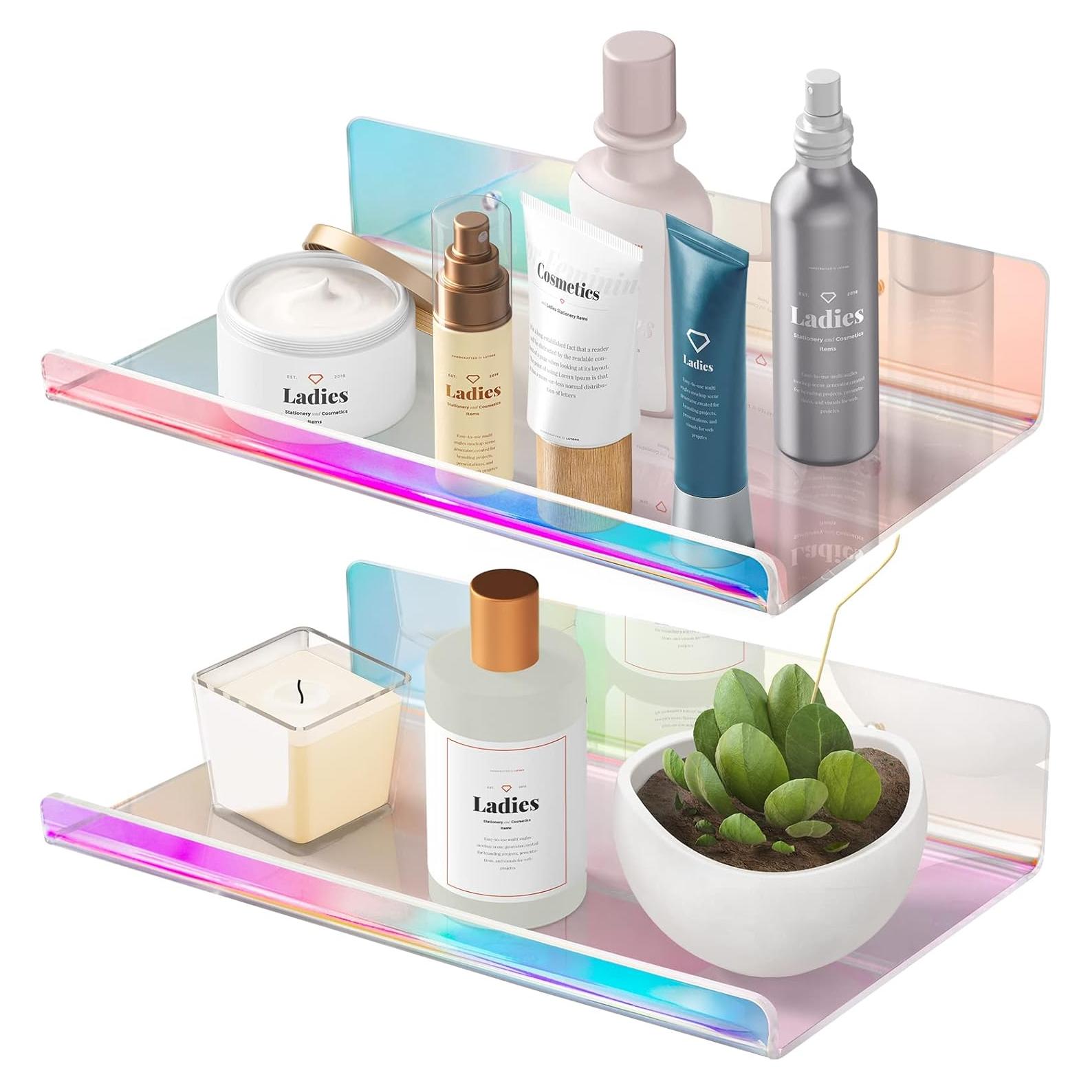 Estante Flotante Acrílico Iridiscente NiHome 20.1x11.4cm 2 Pzs