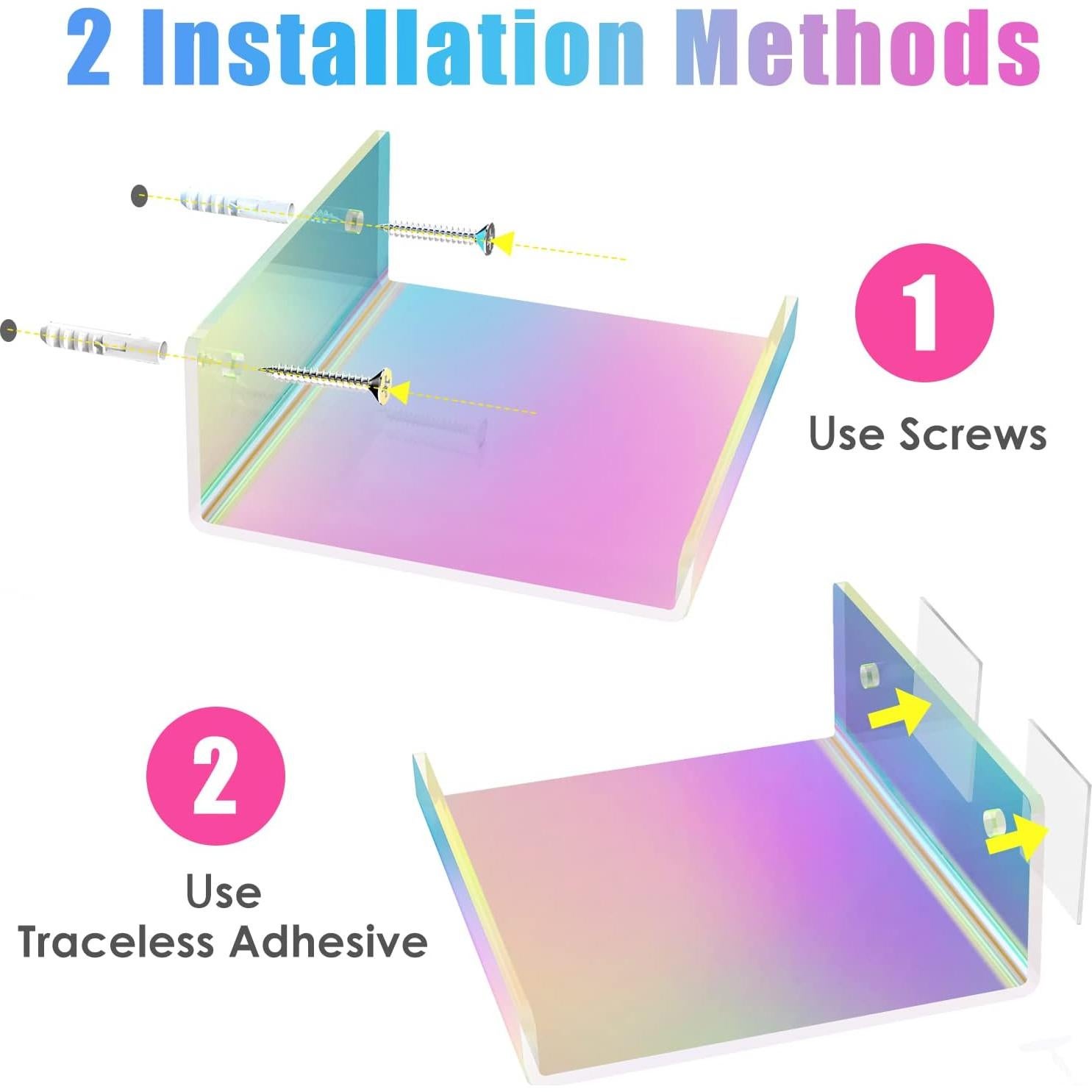 Estante Flotante Acrílico Iridiscente NiHome 20.1x11.4cm 2 Pzs