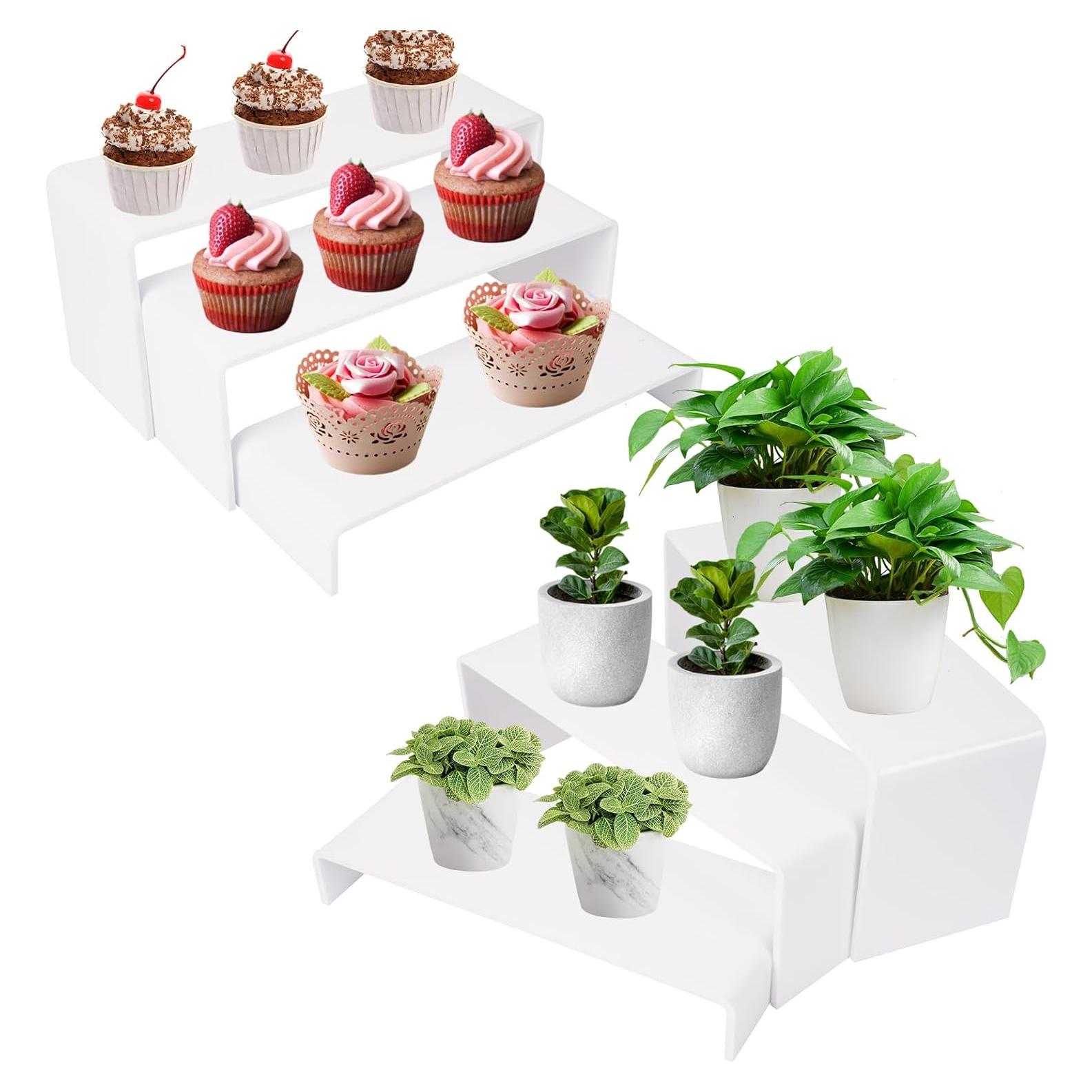 Soporte de Exhibición Acrílico Blanco 2 Niveles 25.4x25.4cm