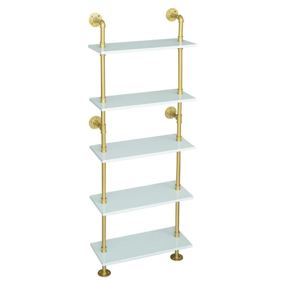 Estantería de Pared HEONITURE 5 Niveles Blanca y Oro