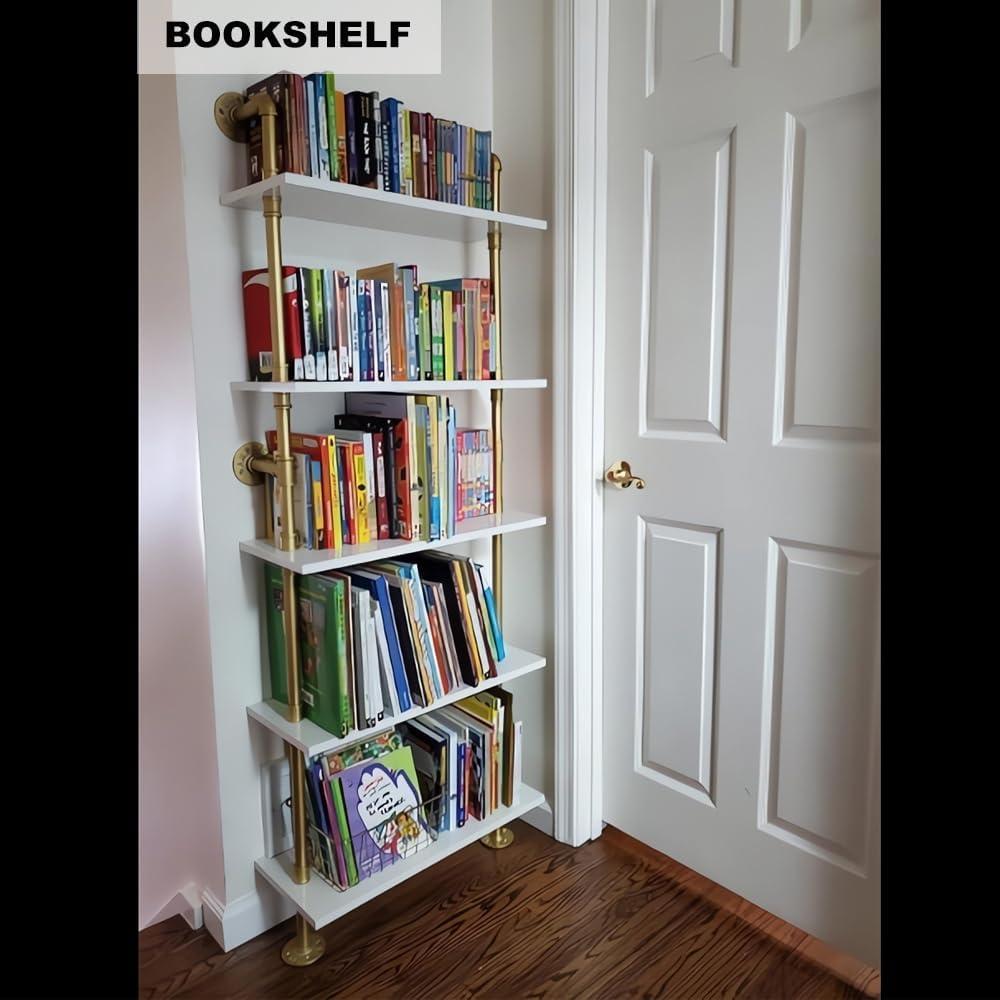 Estantería de Pared HEONITURE 5 Niveles Blanca y Oro