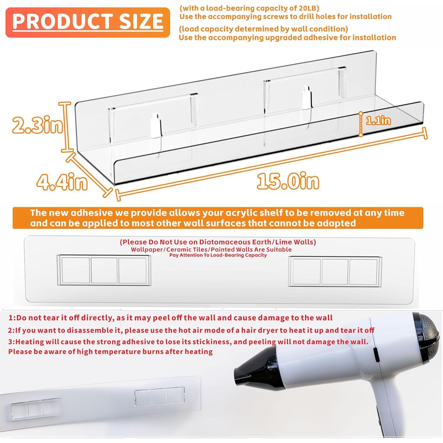 Estantes Flotantes Adhesivos Yieach 4 Unidades 38.1 cm