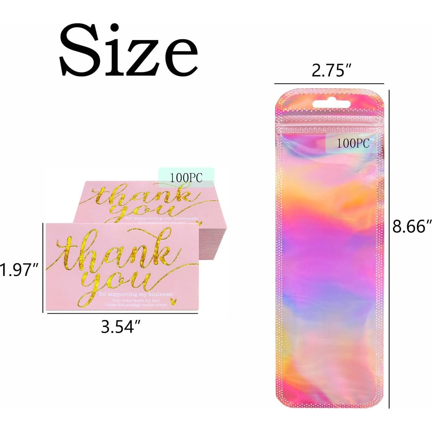 200 Pcs Bolsas Holográficas Reutilizables + Tarjetas Agradecimiento