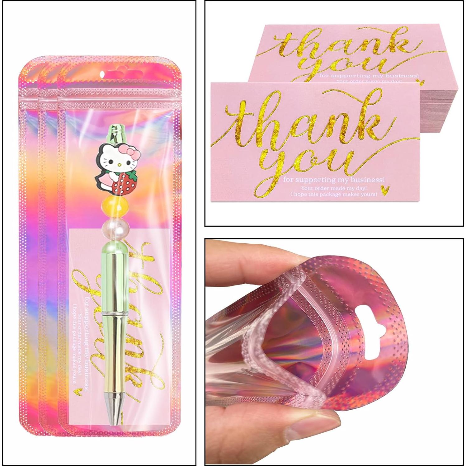 200 Pcs Bolsas Holográficas Reutilizables + Tarjetas Agradecimiento