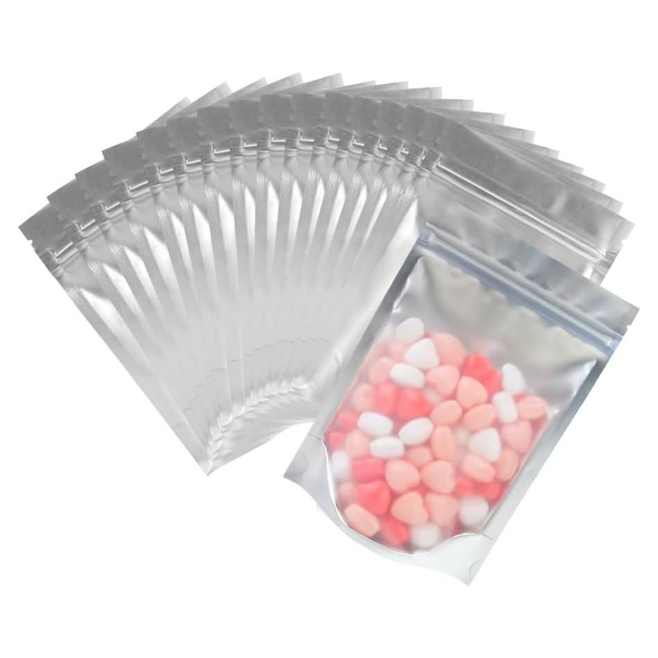 Bolsas Reutilizables 4CP 10.16x15.24 cm con Ventana Plateadas