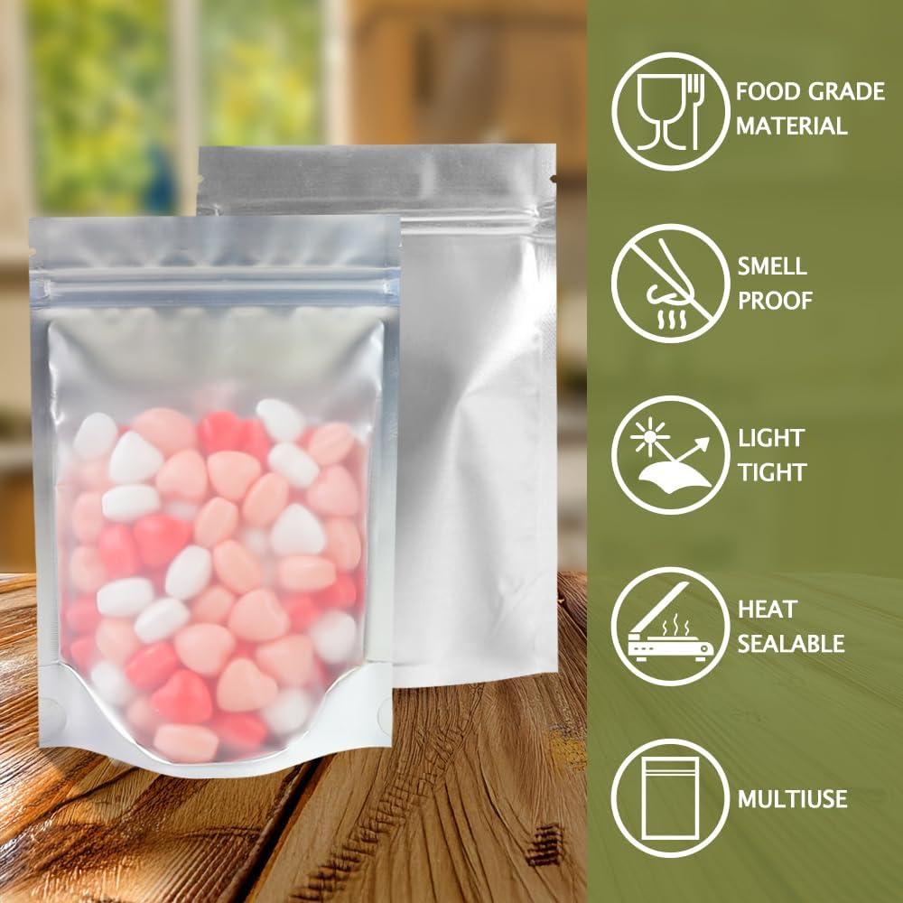 Bolsas Reutilizables 4CP 10.16x15.24 cm con Ventana Plateadas