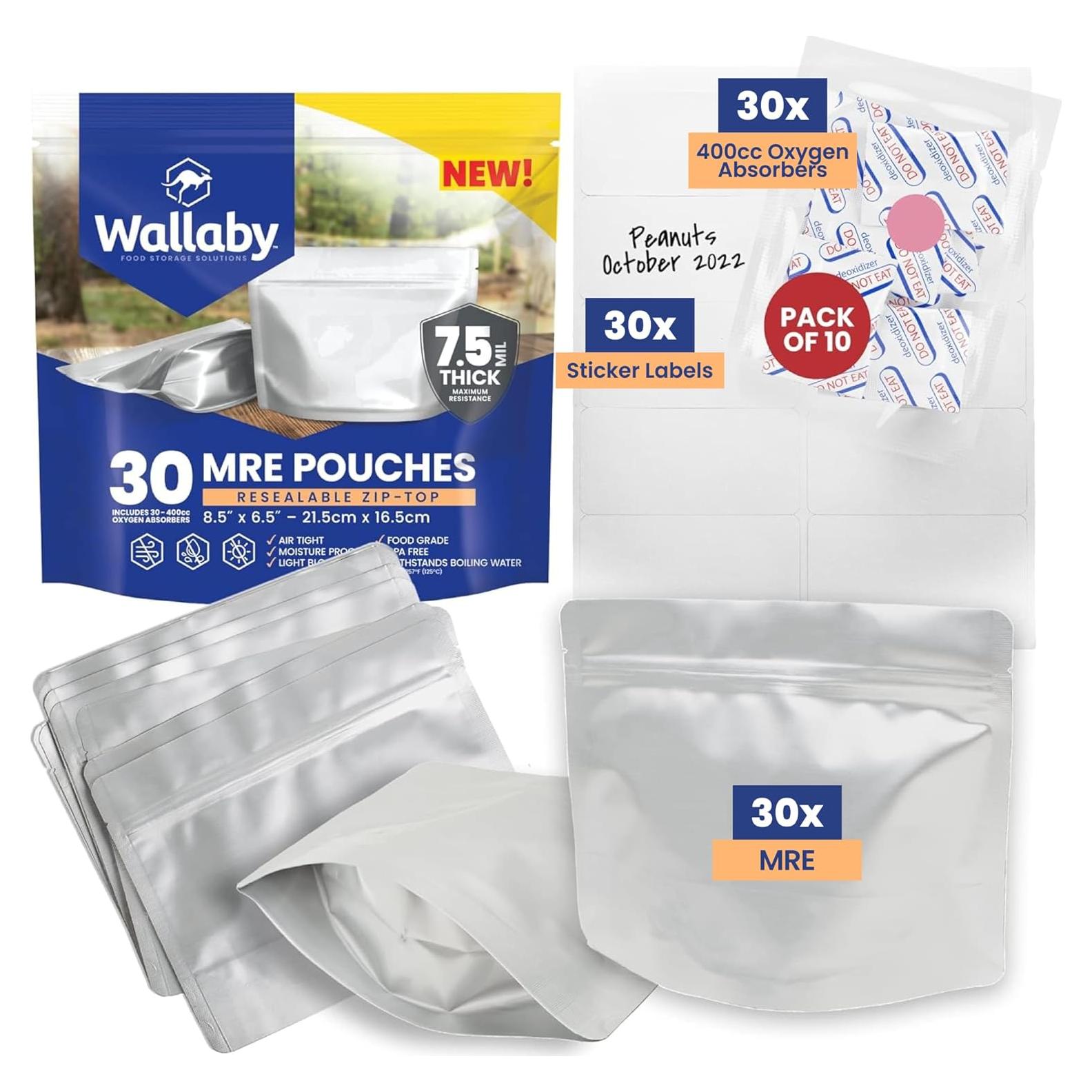 Bolsas Mylar Wallaby 30 Paquetes 0.4L con Absorbentes de Oxígeno