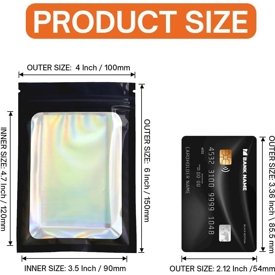 Bolsas Holográficas Mylar 4CP 10x15 cm 100 Pcs a Prueba de Olores