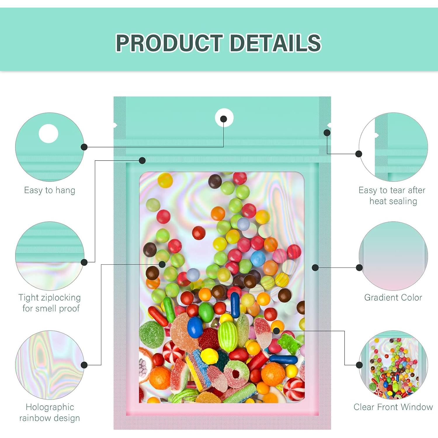 100 Bolsas Mylar Holográficas VEEMOS 8.9x11.9 cm Reutilizables