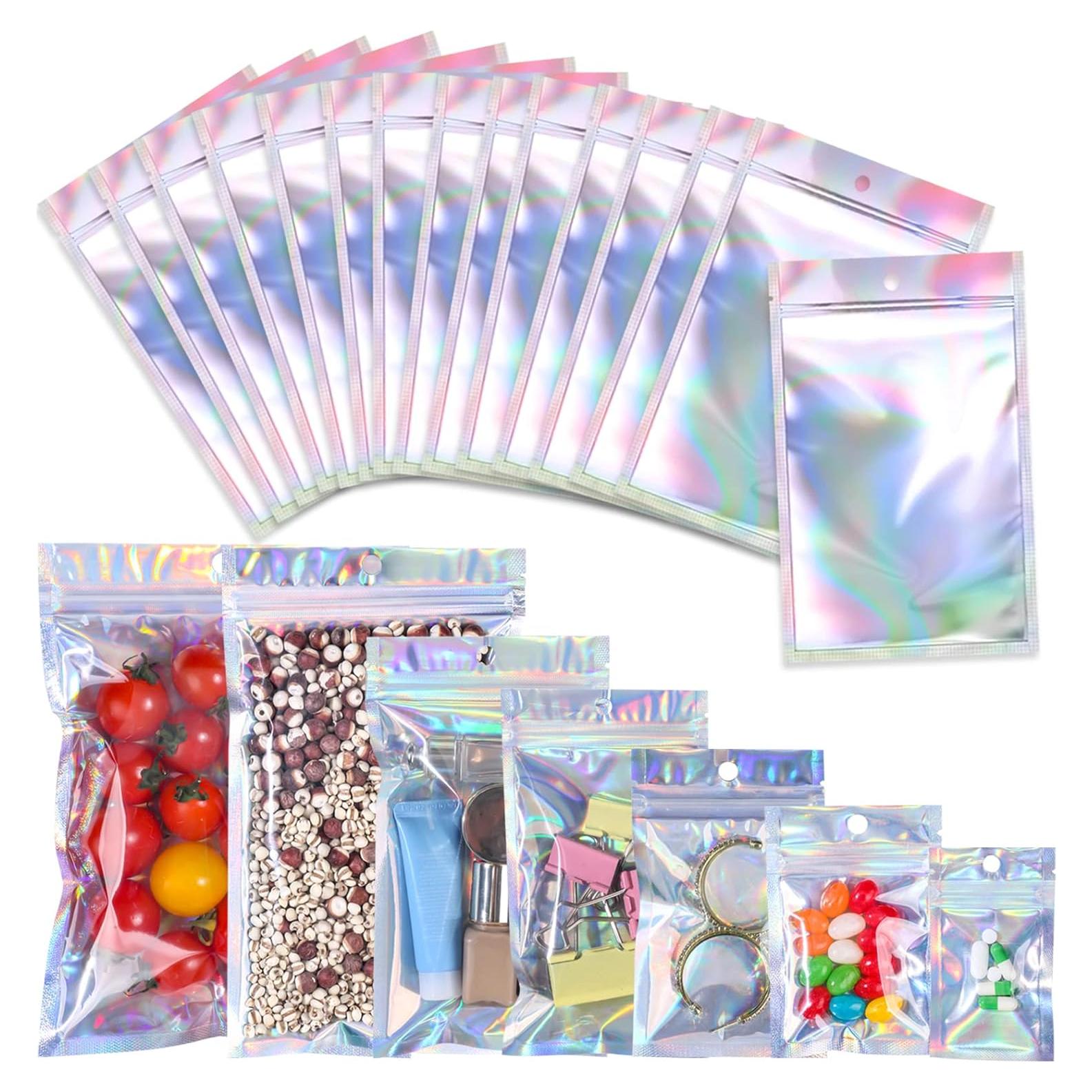 100 Bolsas Mylar Reutilizables 15x22 cm Holográficas Xinhongo