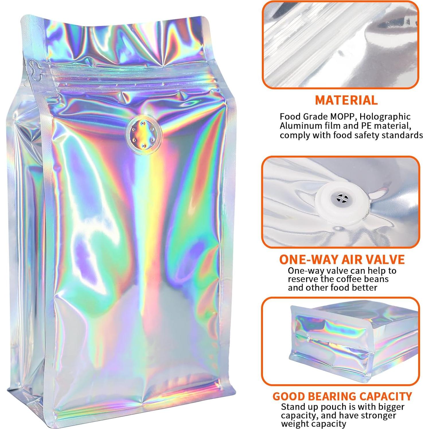 50 Bolsas de Café Resellables Mstar Pack 227g Holográficas