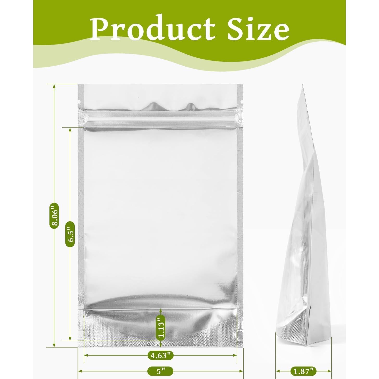 200 Bolsas Mylar 12.7x20.3 cm Gwybkq Reutilizables para Alimentos