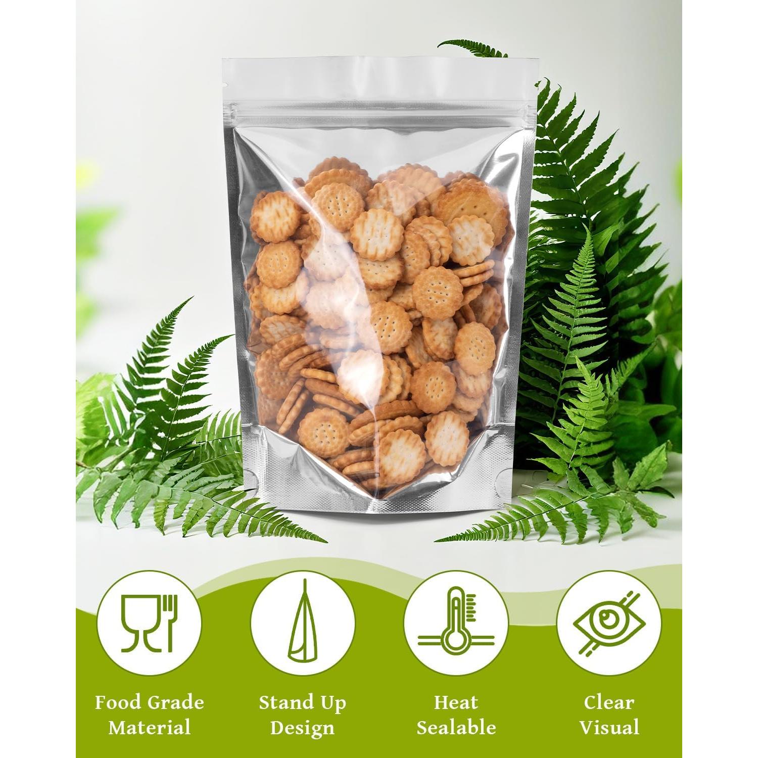 200 Bolsas Mylar 12.7x20.3 cm Gwybkq Reutilizables para Alimentos