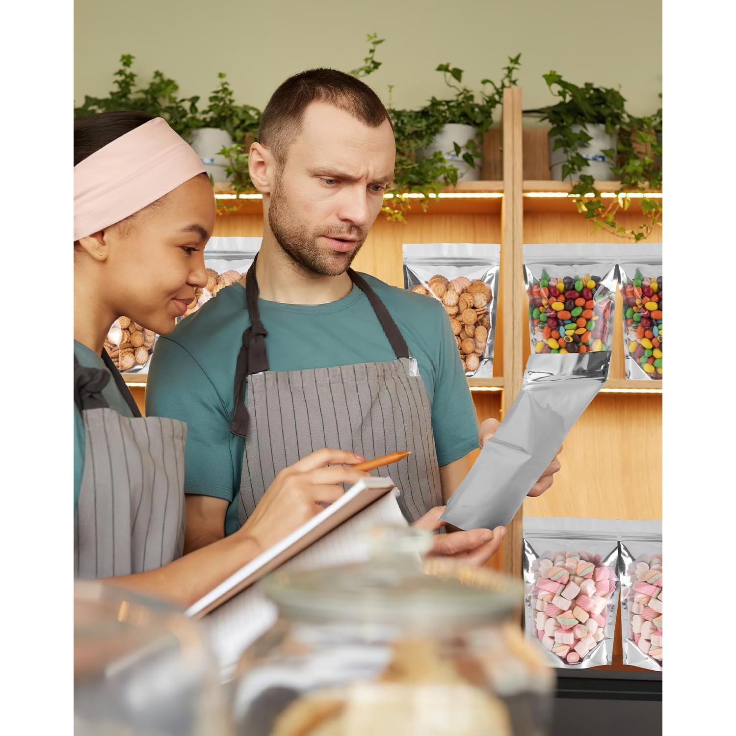 200 Bolsas Mylar 12.7x20.3 cm Gwybkq Reutilizables para Alimentos