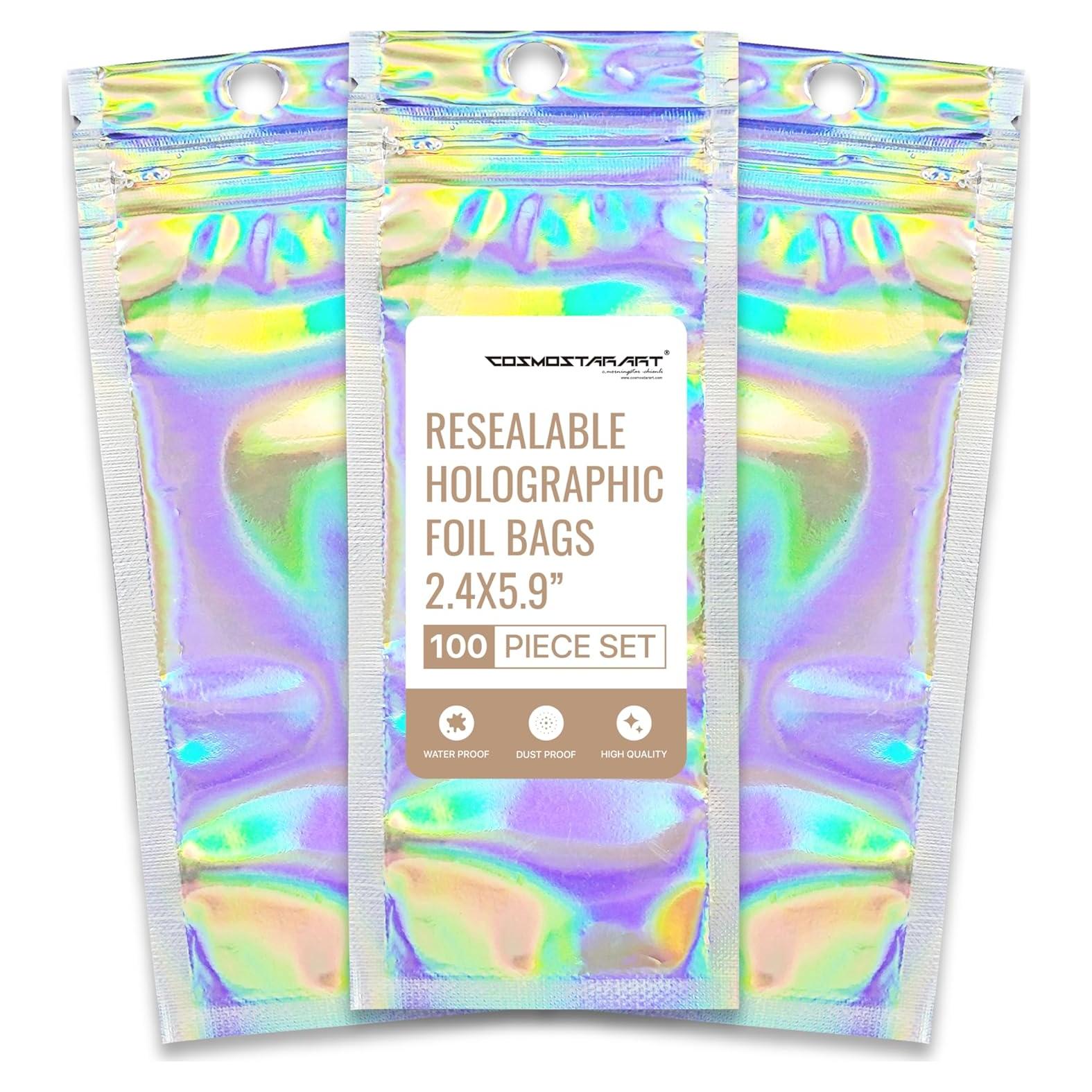 Paquete de 100 Bolsas Holográficas Reutilizables Cosmostarart 6.1x15cm