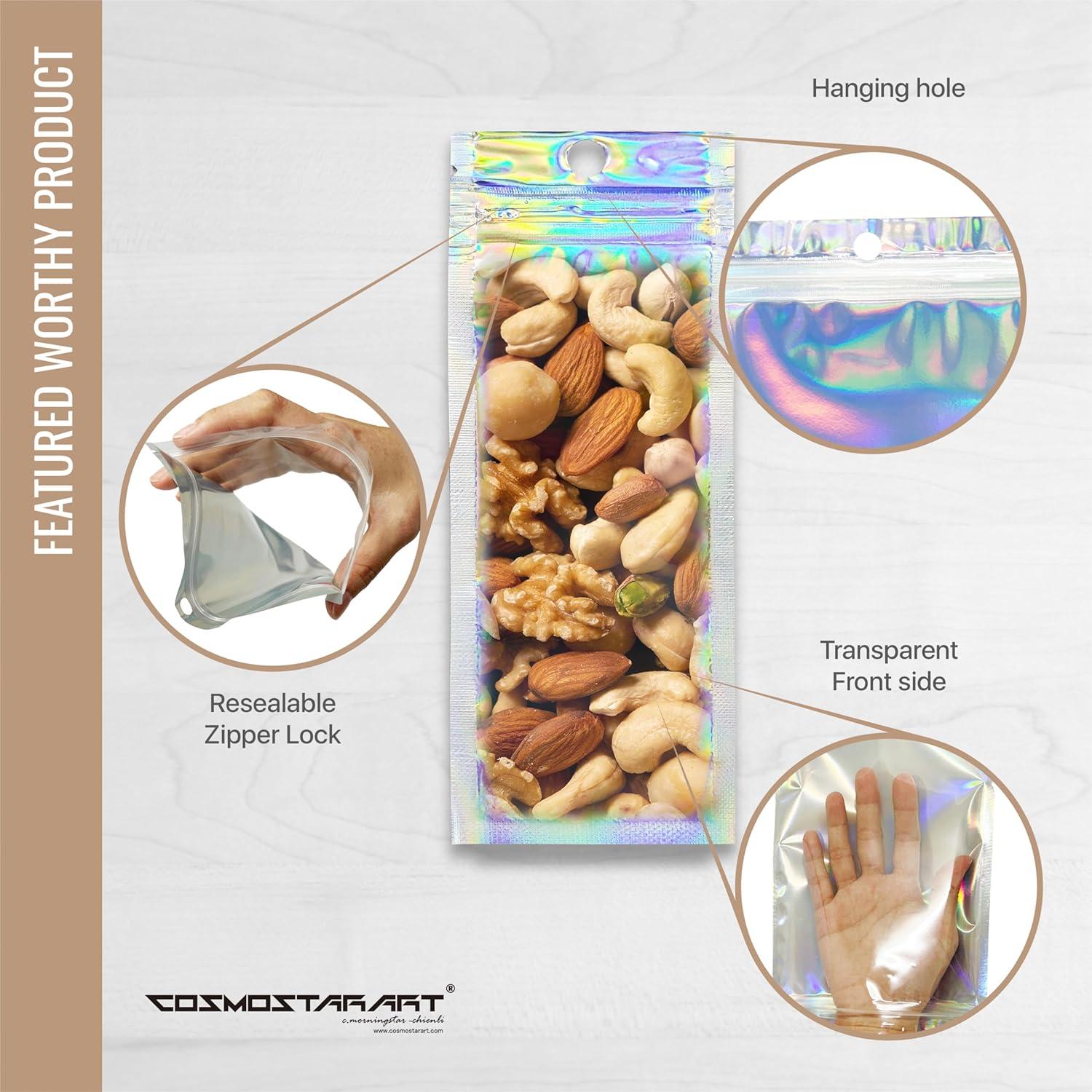 Paquete de 100 Bolsas Holográficas Reutilizables Cosmostarart 6.1x15cm