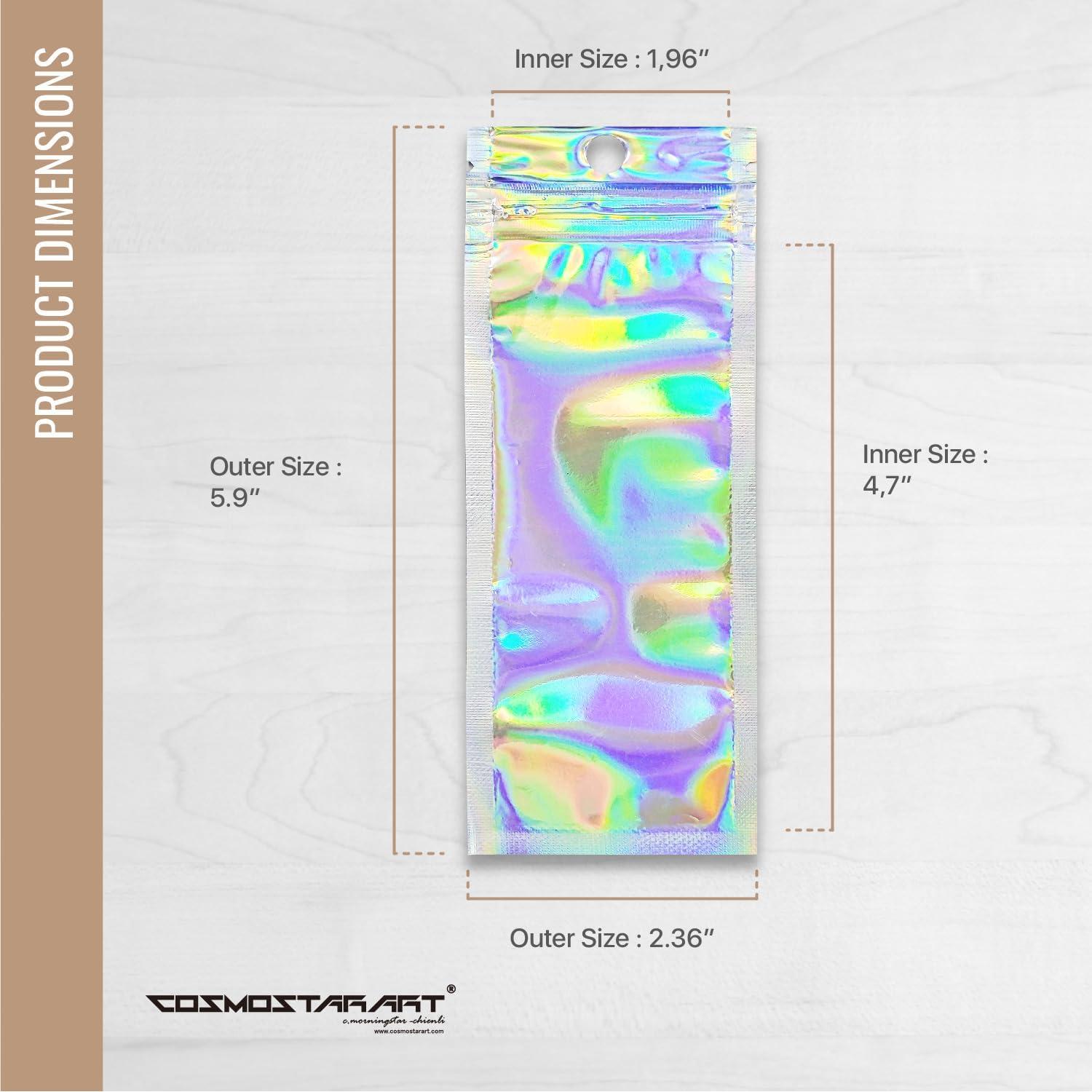 Paquete de 100 Bolsas Holográficas Reutilizables Cosmostarart 6.1x15cm