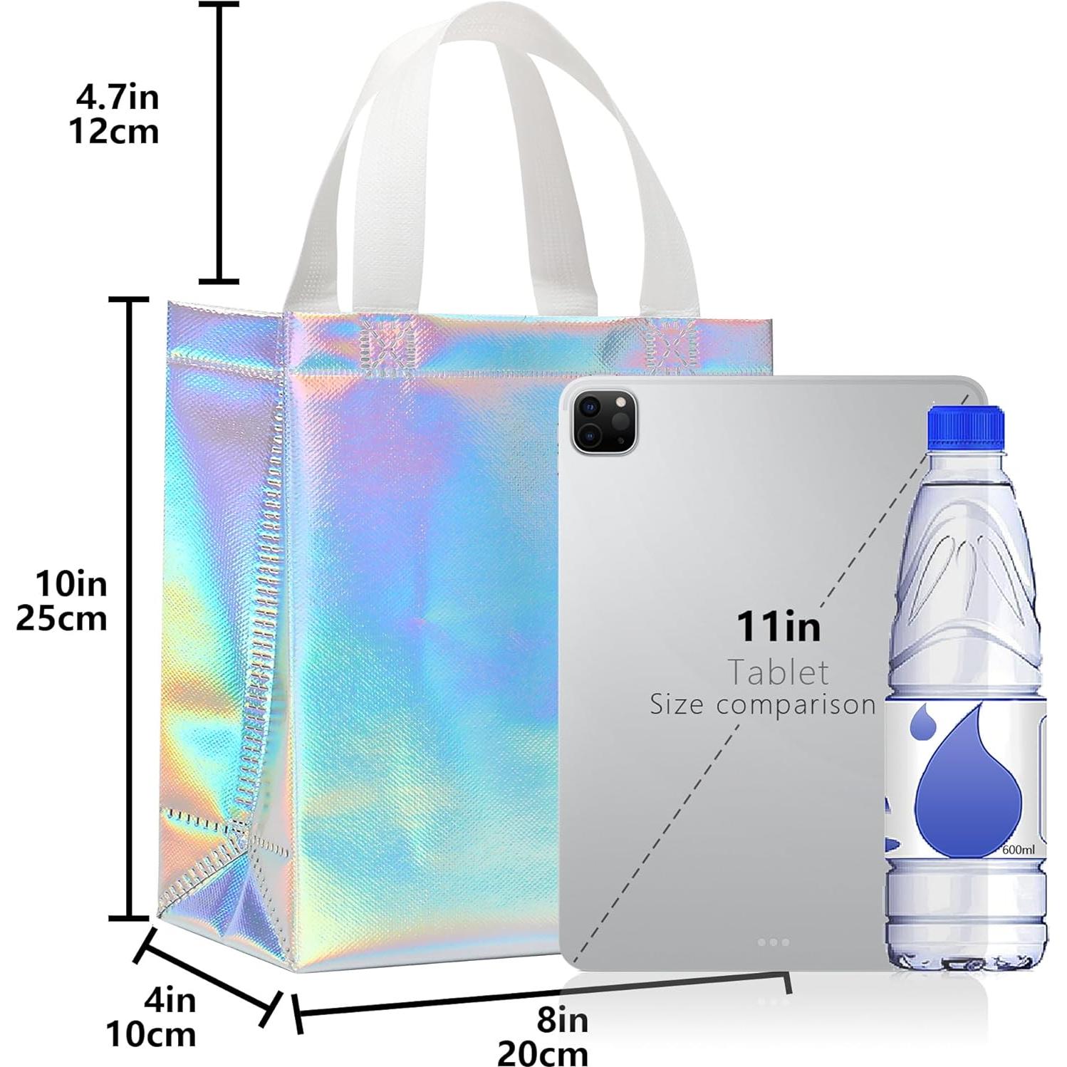 12 Bolsas de Regalo Reutilizables KeerxunBag Holográficas 25.4x10.2x20.3cm