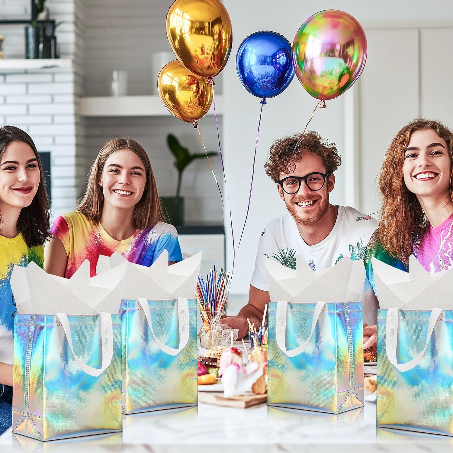 12 Bolsas de Regalo Reutilizables KeerxunBag Holográficas 25.4x10.2x20.3cm