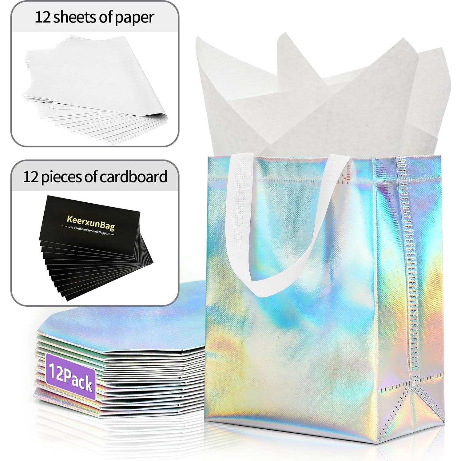 12 Bolsas de Regalo Reutilizables KeerxunBag Holográficas 25.4x10.2x20.3cm