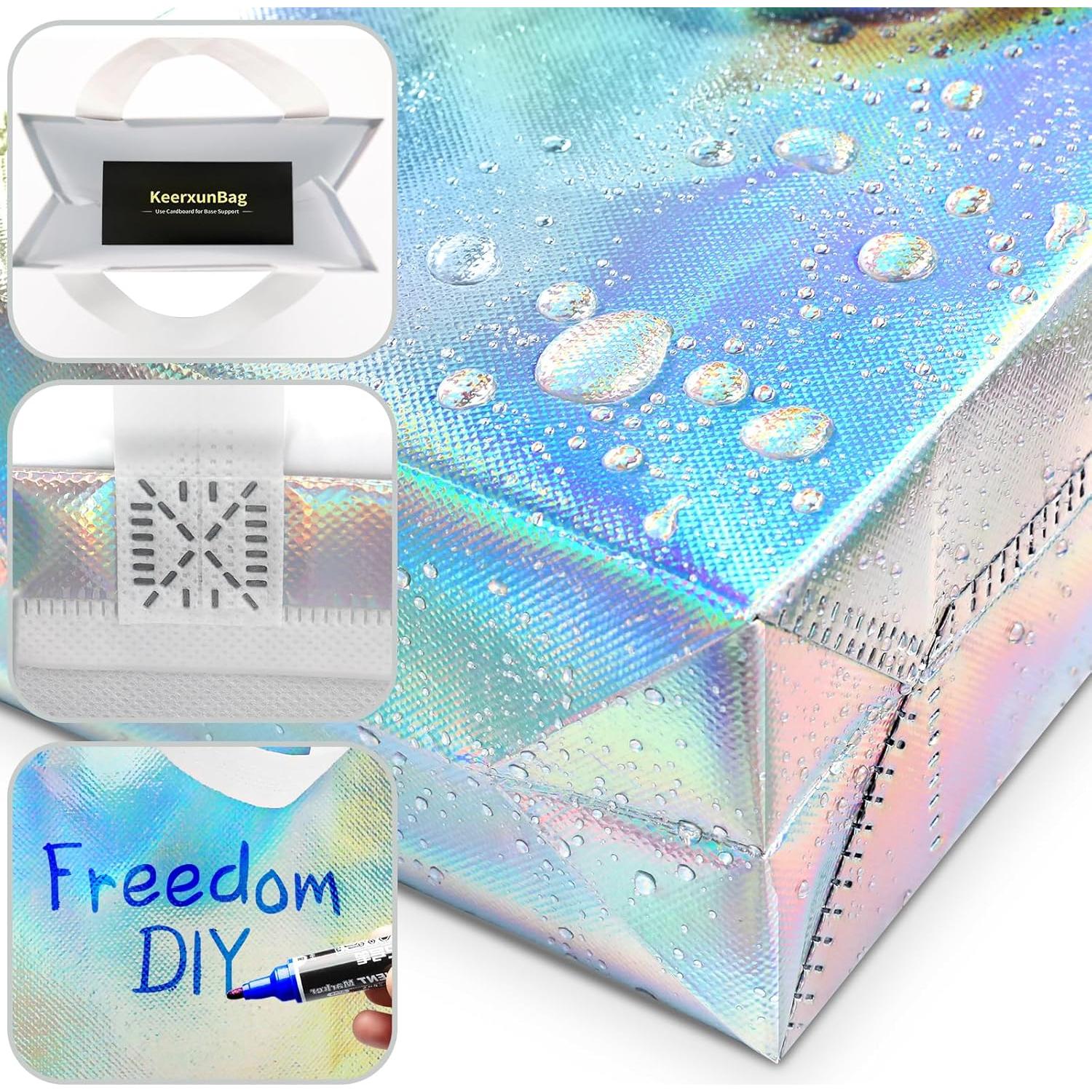 12 Bolsas de Regalo Reutilizables KeerxunBag Holográficas 25.4x10.2x20.3cm