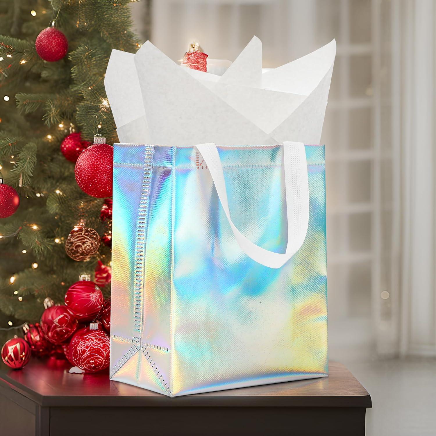 12 Bolsas de Regalo Reutilizables KeerxunBag Holográficas 25.4x10.2x20.3cm