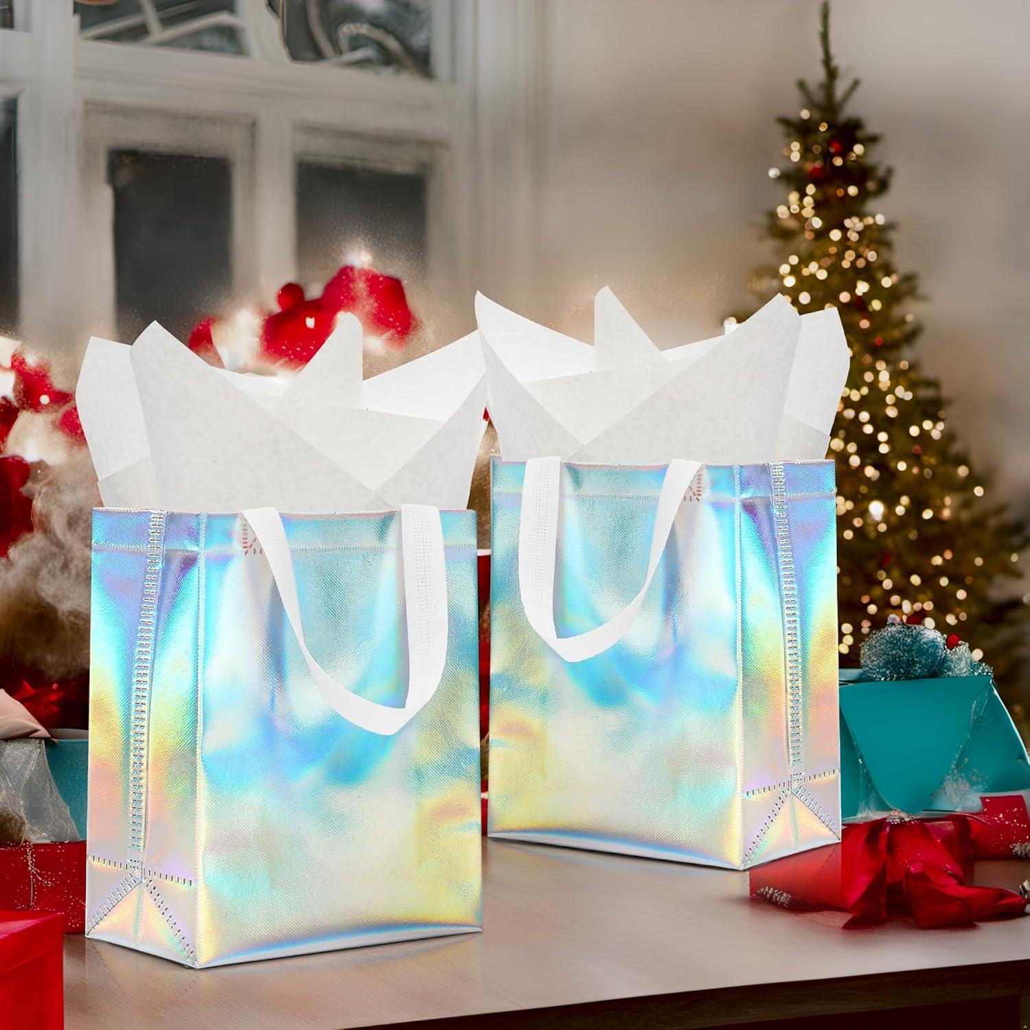 12 Bolsas de Regalo Reutilizables KeerxunBag Holográficas 25.4x10.2x20.3cm