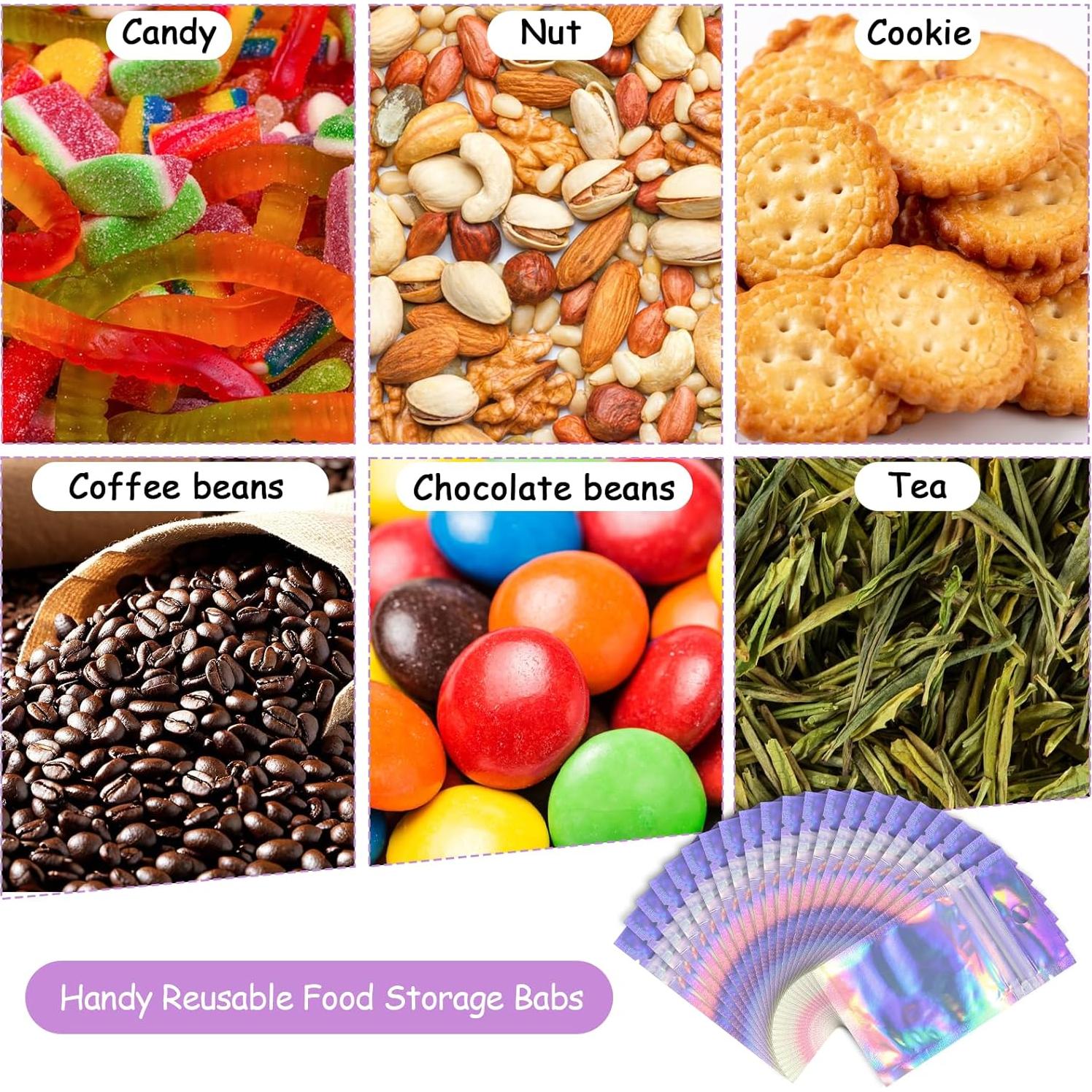 Paquete de 100 Bolsas Plásticas Holográficas Reutilizables 12x7.5cm