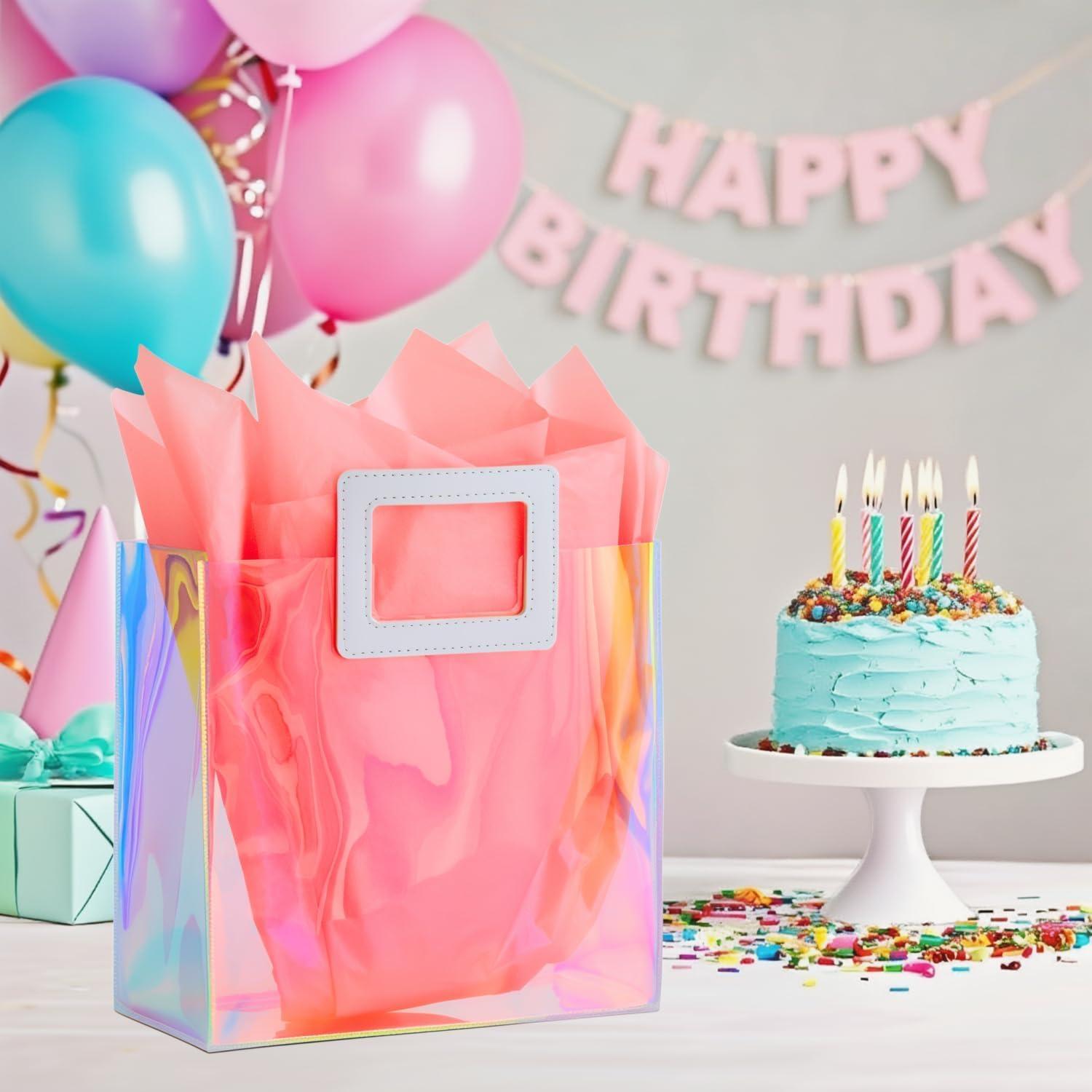 Bolsa de Regalo Holográfica VUOJUR 21cm con Papel de Seda Coral