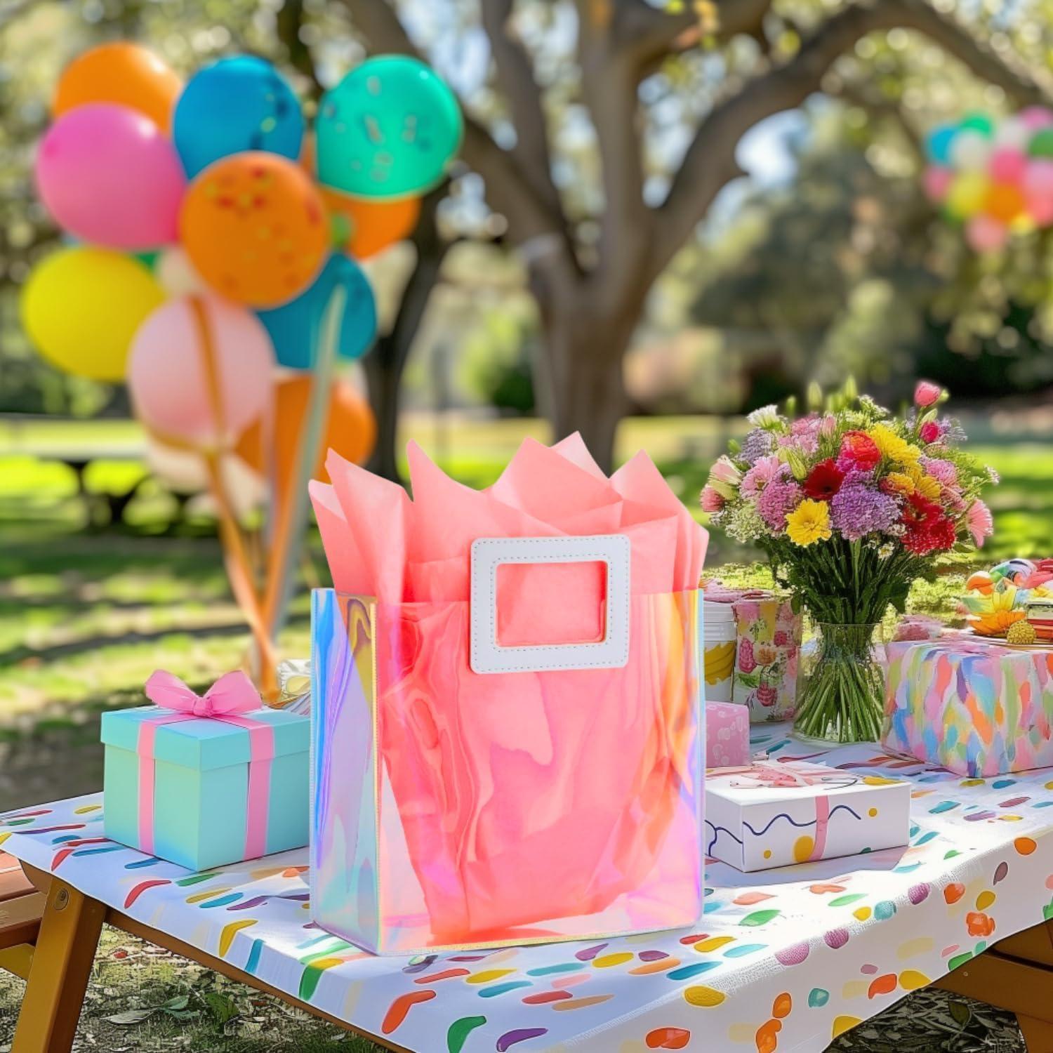 Bolsa de Regalo Holográfica VUOJUR 21cm con Papel de Seda Coral