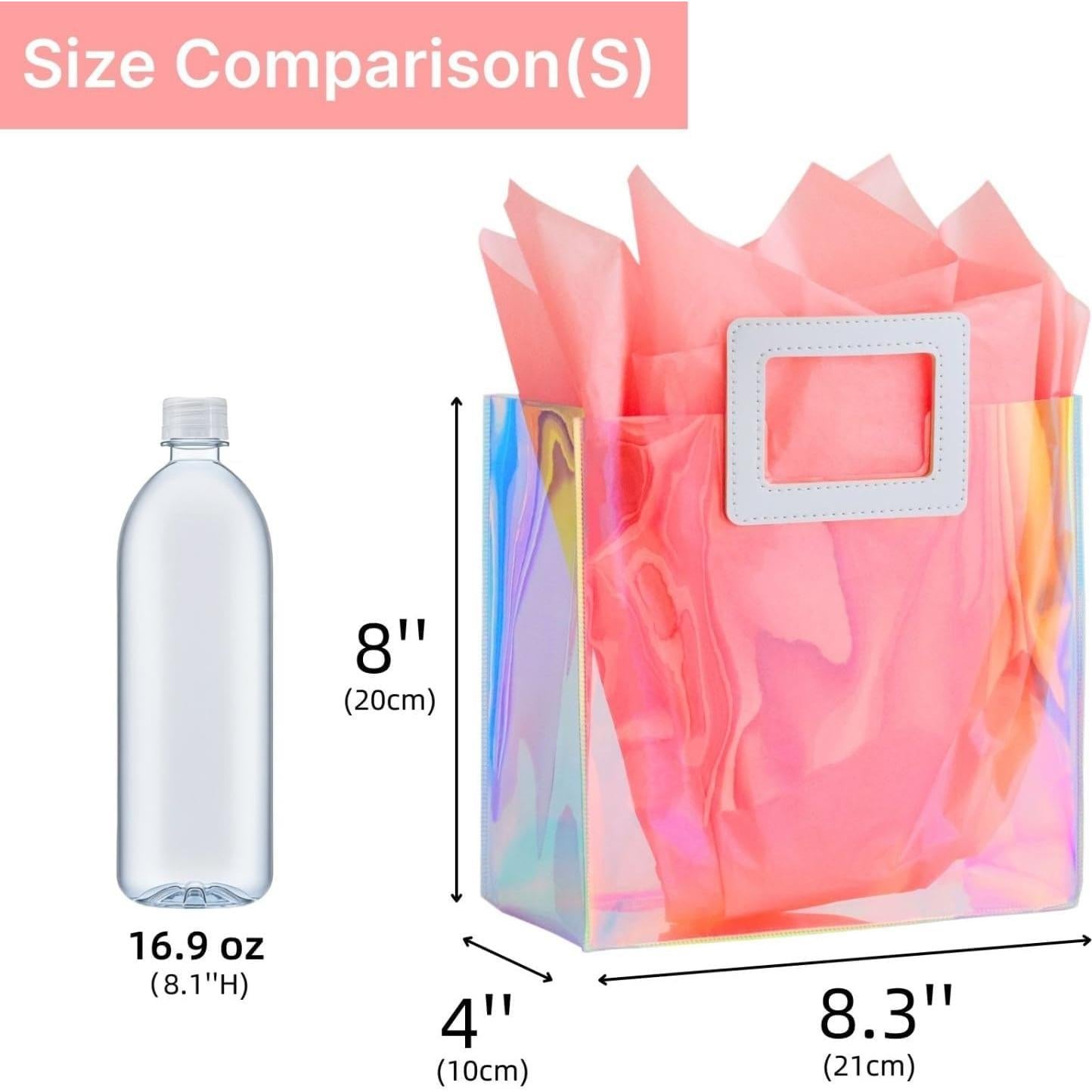 Bolsa de Regalo Holográfica VUOJUR 21cm con Papel de Seda Coral