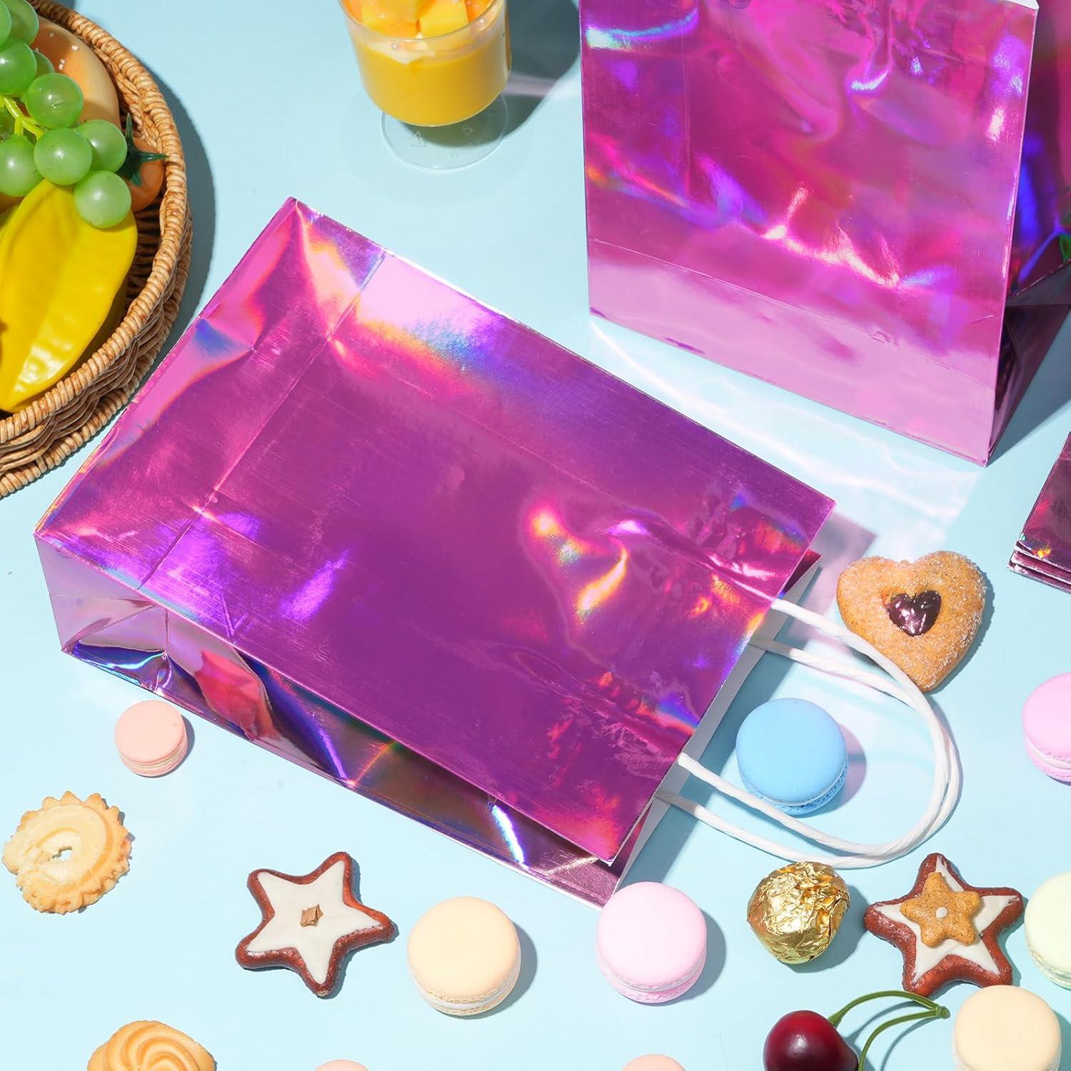 24 Bolsas de Regalo Iridiscentes Rosadas con Asas 7.87x16x21.84cm