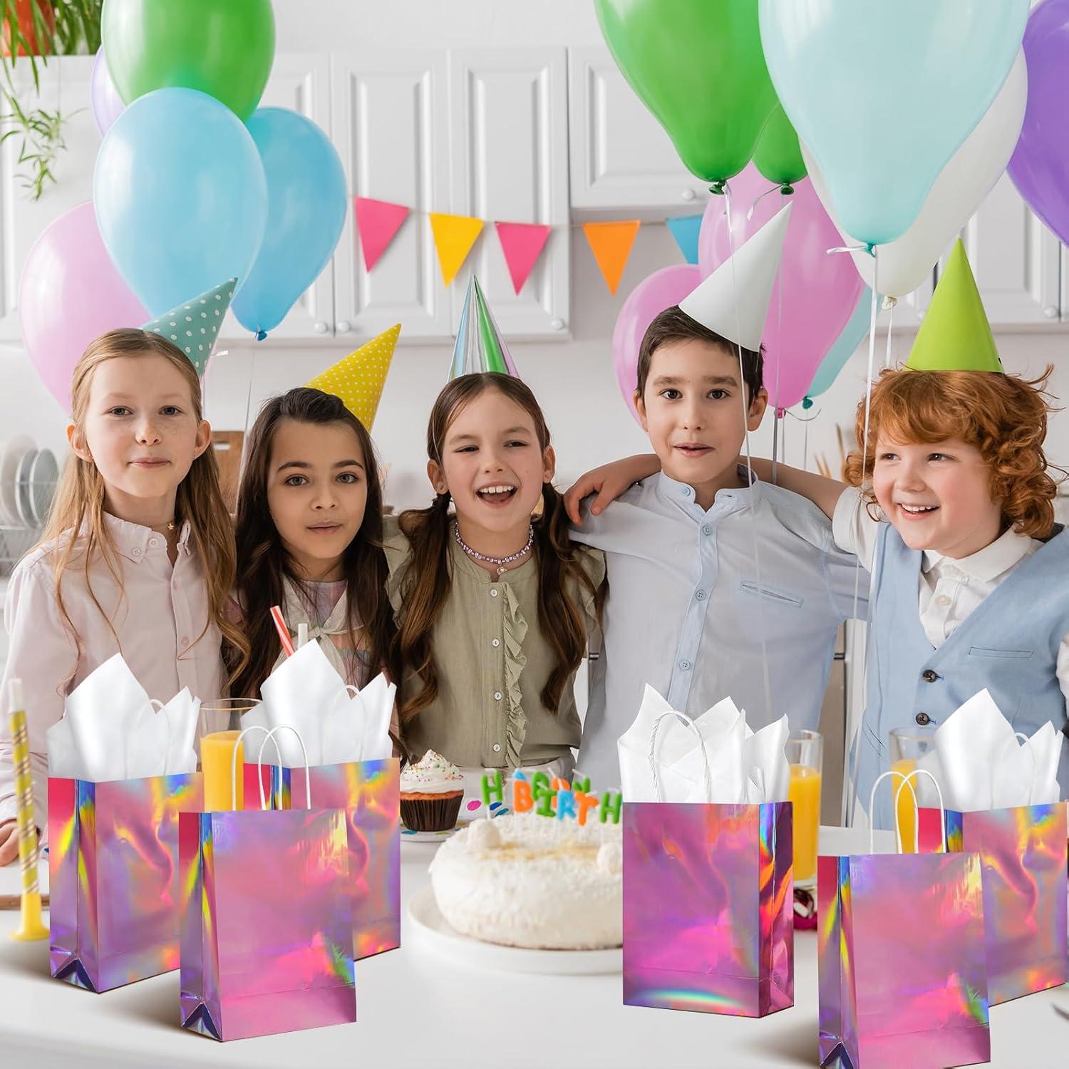 24 Bolsas de Regalo Iridiscentes Rosadas con Asas 7.87x16x21.84cm