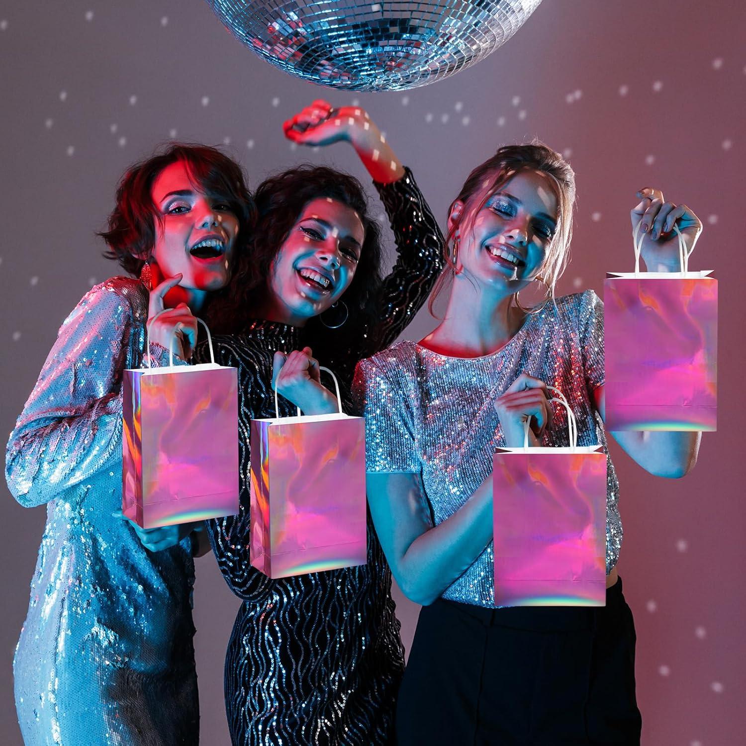 24 Bolsas de Regalo Iridiscentes Rosadas con Asas 7.87x16x21.84cm