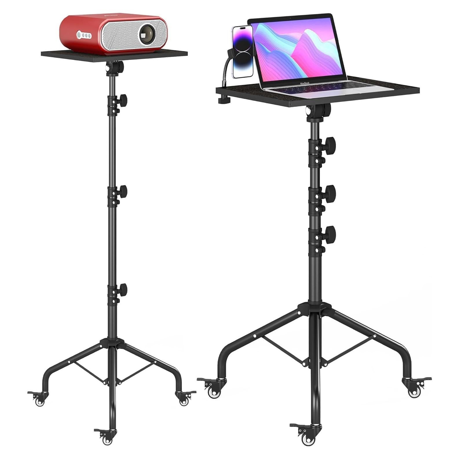 Soporte de proyector con ruedas y 2 estantes ajustable