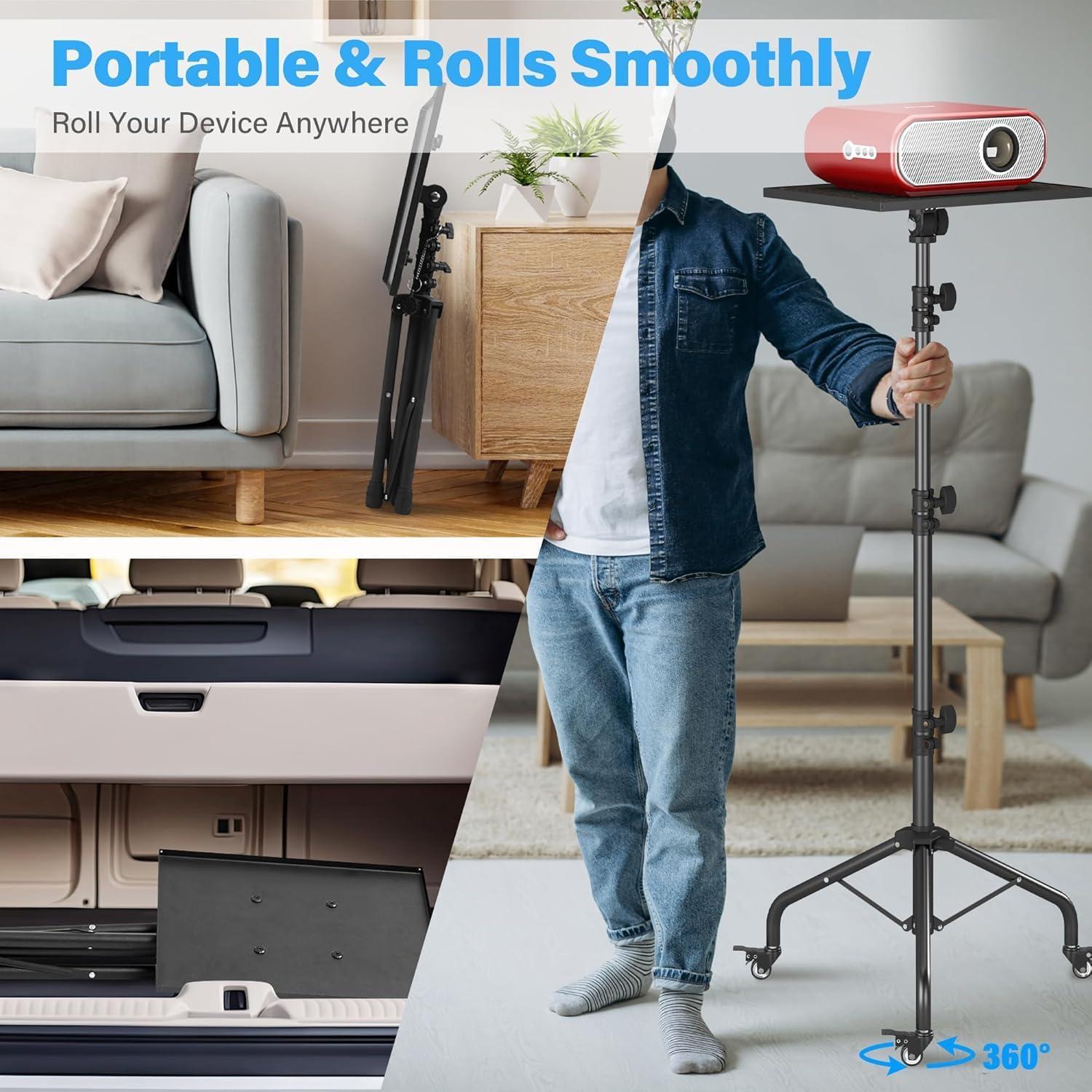 Soporte de proyector con ruedas y 2 estantes ajustable