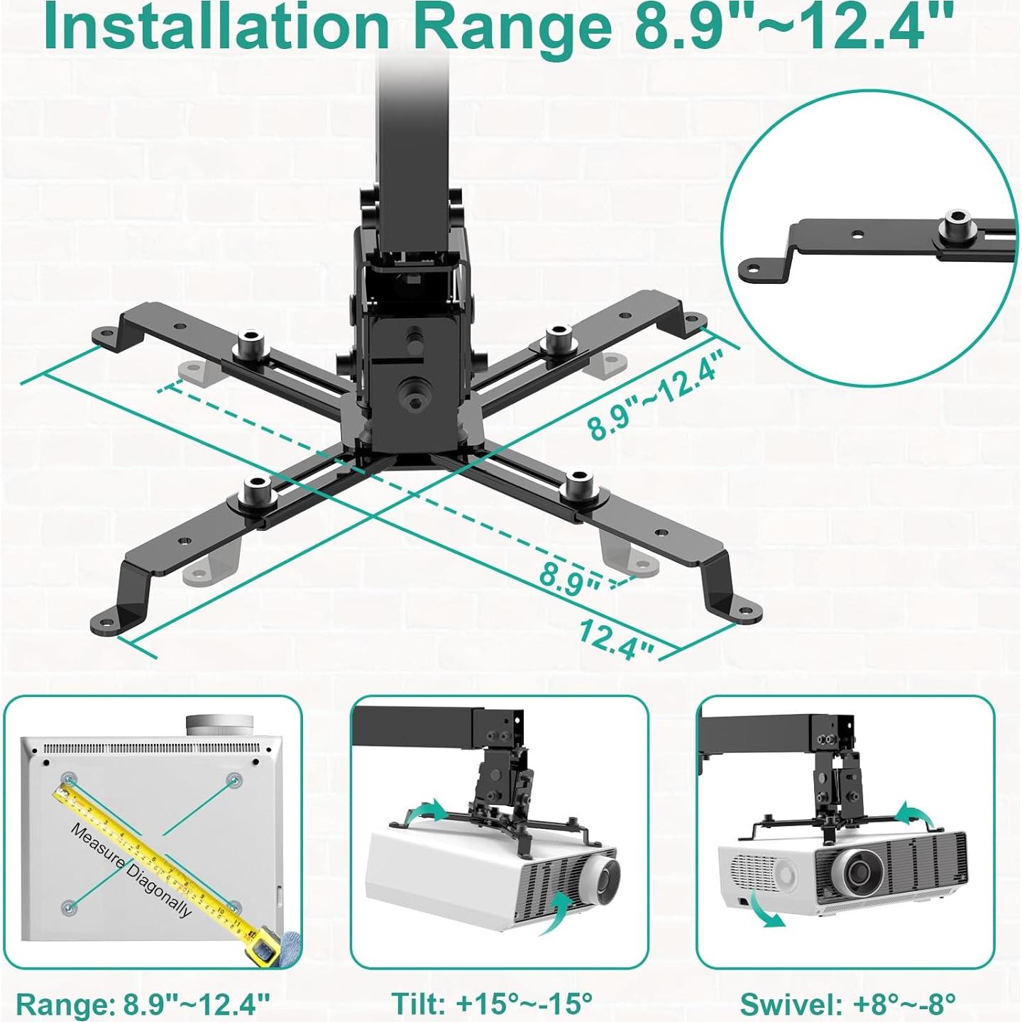 Soporte de Proyector WALI PM-003-B Ajustable Techo/Pared 20kg