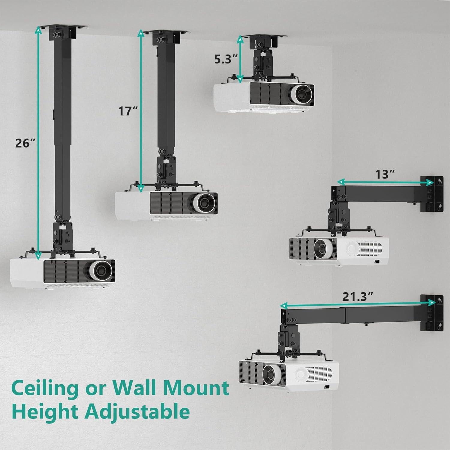 Soporte de Proyector WALI PM-003-B Ajustable Techo/Pared 20kg