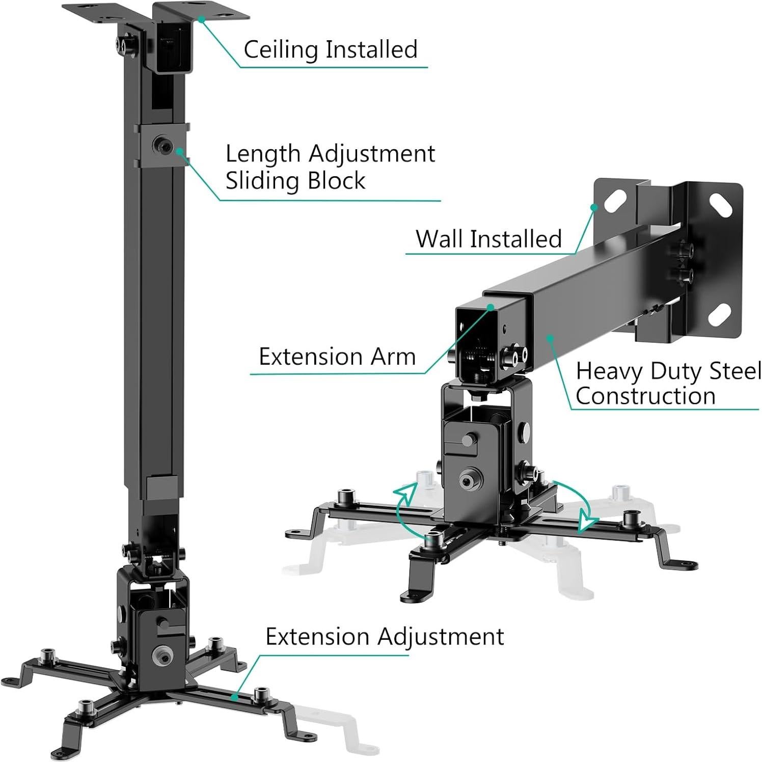 Soporte de Proyector WALI PM-003-B Ajustable Techo/Pared 20kg