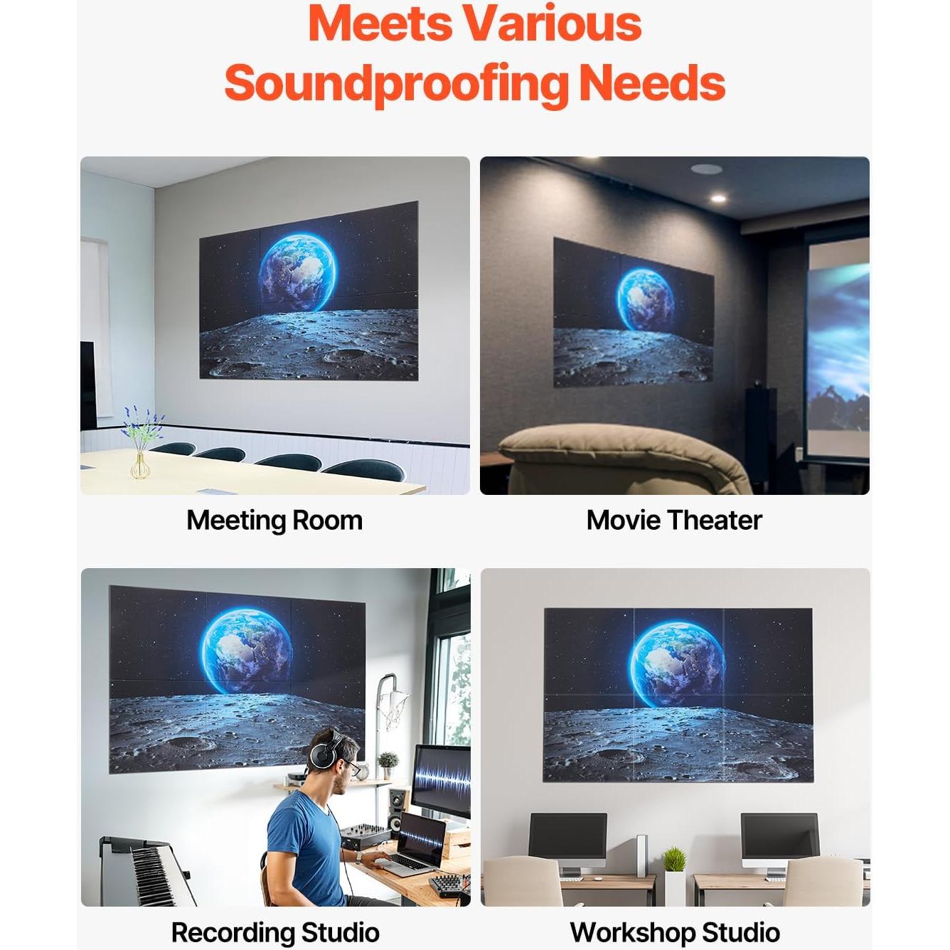 Paneles Acústicos VEVOR 6 Piezas 60x60 cm Autoadhesivos