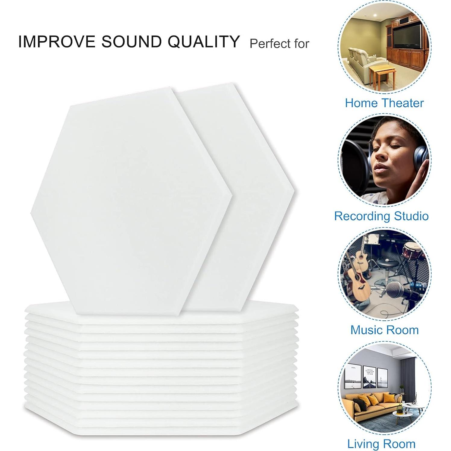 Paneles Acústicos BXI Hexagonales Autoadhesivos 16 Piezas 14.2x12.3cm