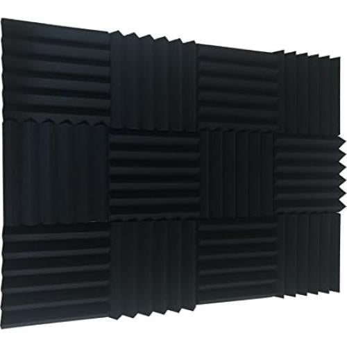 Paquete de 12 Paneles Acústicos de Espuma Negra 30.48x30.48 cm